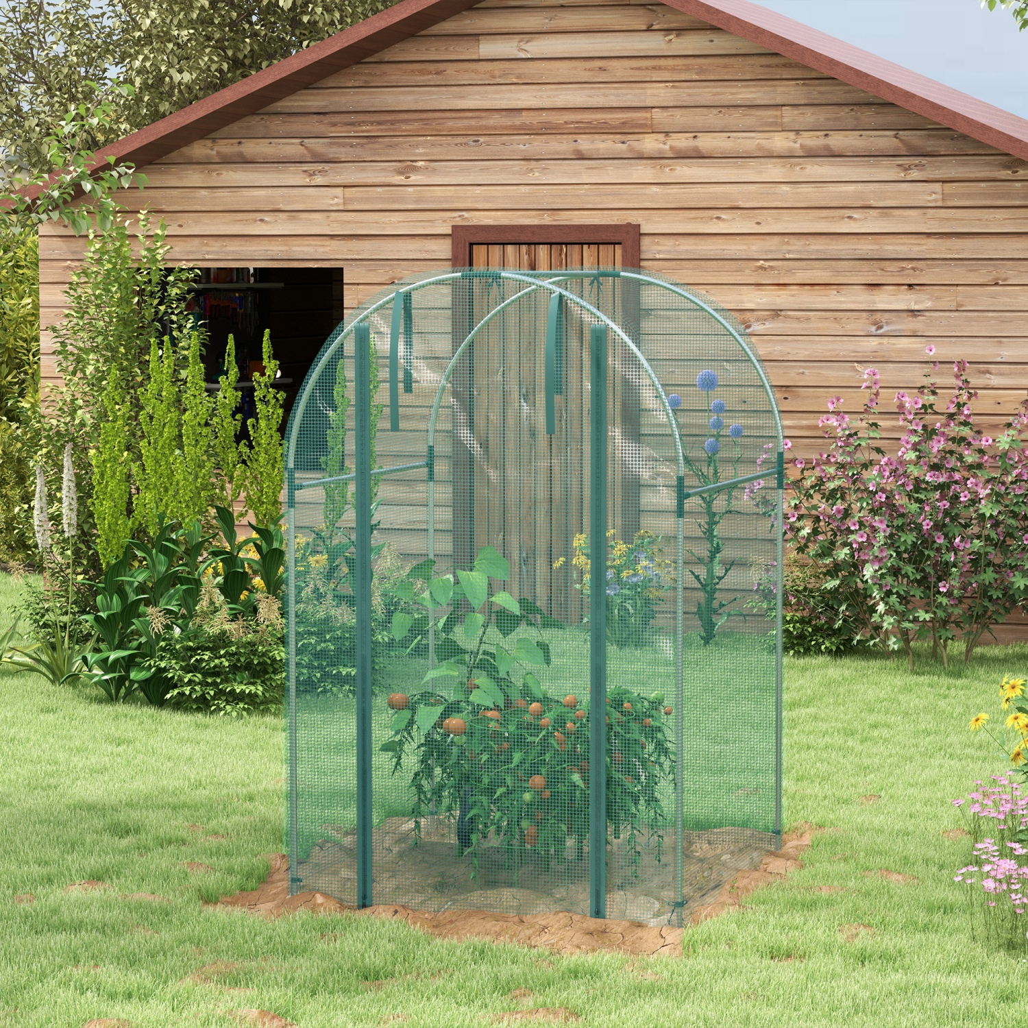 Outsunny 4' x 4' Crop Cage, Plant Protection Tent with Zippered Door and Galvanized Steel Frame, Fruit Cage Netting Cover for Garden, Yard, Lawn,