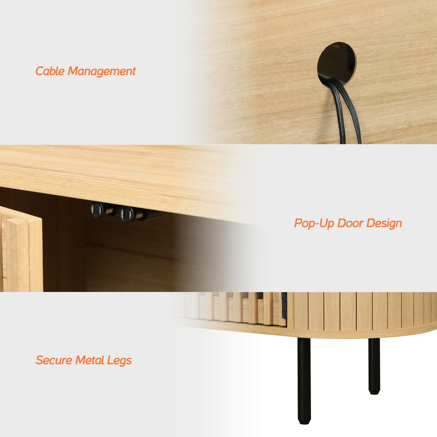 WAMPAT Sideboard Buffet Cabinet with 4 Fluted Doors,64" Wood Accent Storage Cabinet with Curved Design,Credenza for Dining Room,Hallway,Oak