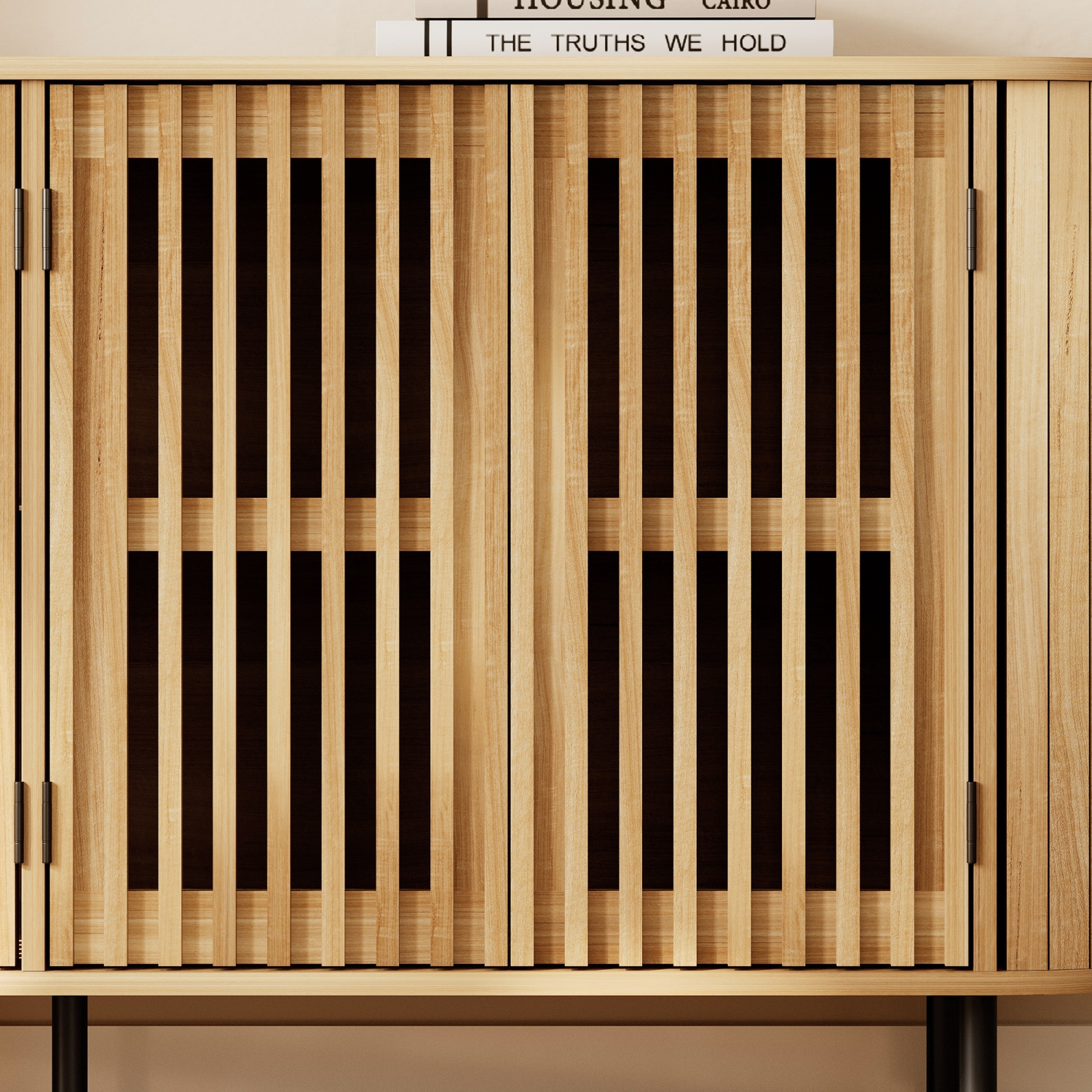 WAMPAT Sideboard Buffet Cabinet with 4 Fluted Doors,64" Wood Accent Storage Cabinet with Curved Design,Credenza for Dining Room,Hallway,Oak