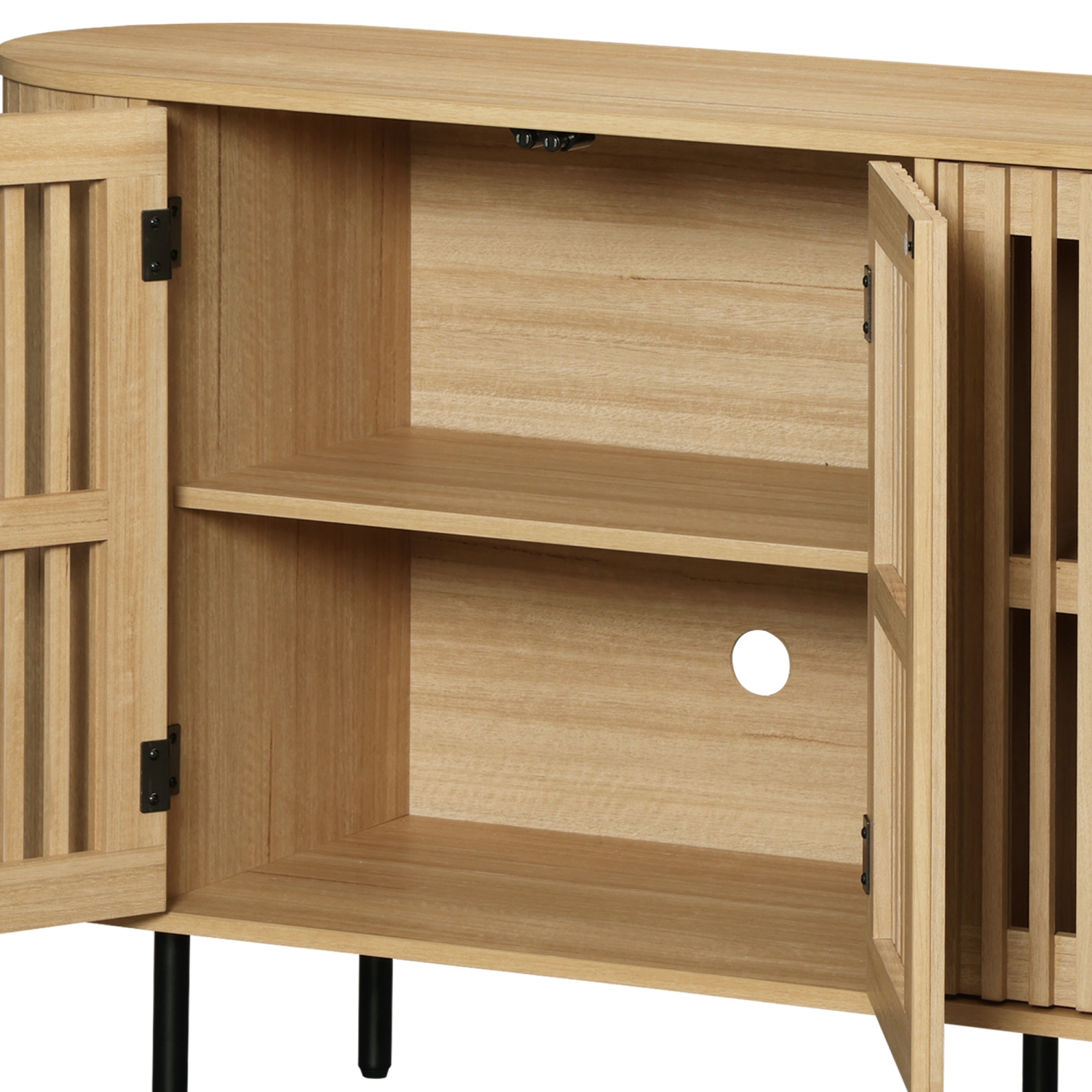 WAMPAT Sideboard Buffet Cabinet with 4 Fluted Doors,64" Wood Accent Storage Cabinet with Curved Design,Credenza for Dining Room,Hallway,Oak