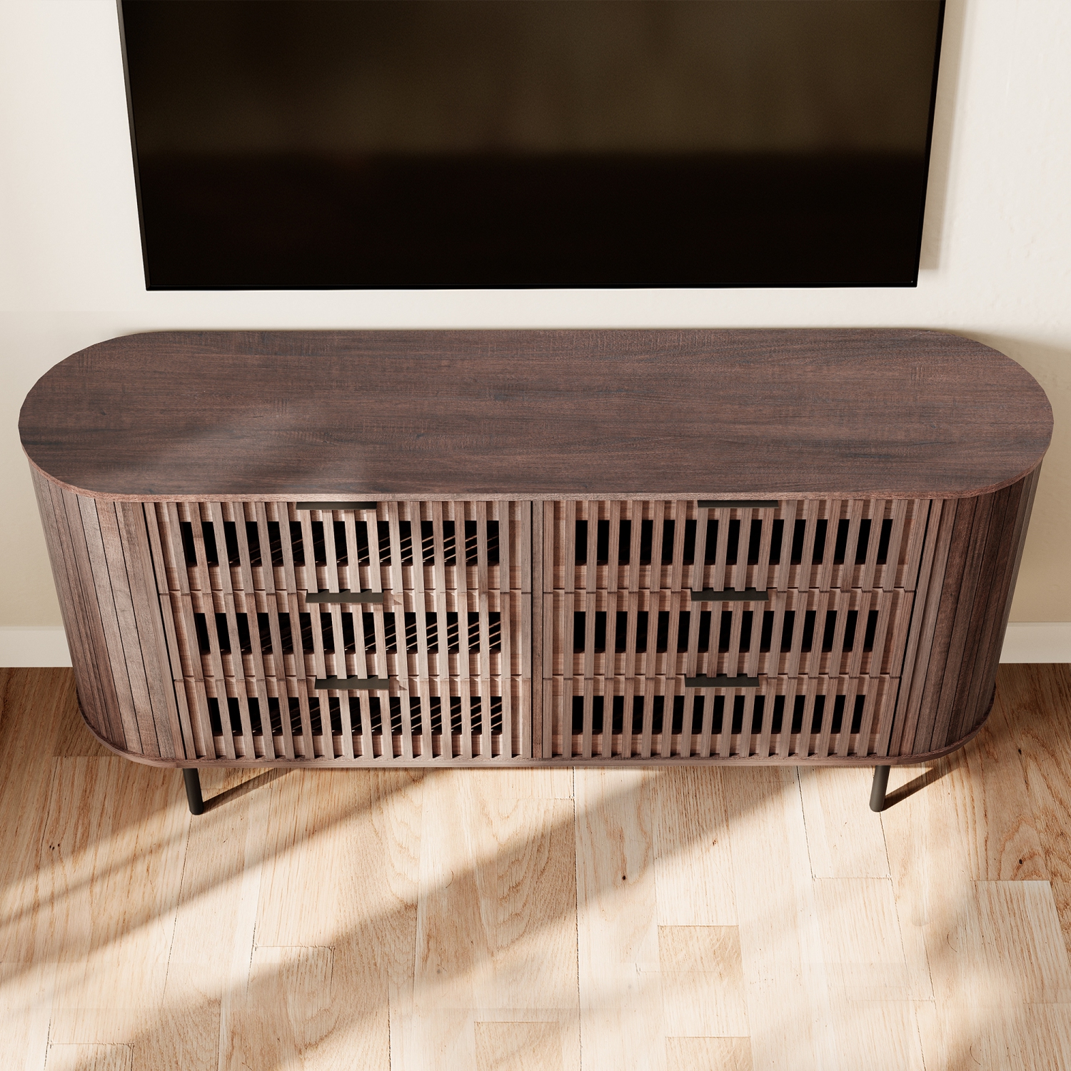 Commode cannelée WAMPAT pour chambre à coucher avec 6 tiroirs, commode moderne à tiroirs avec profil incurvé, range-tout en bois pour chambre, salon,