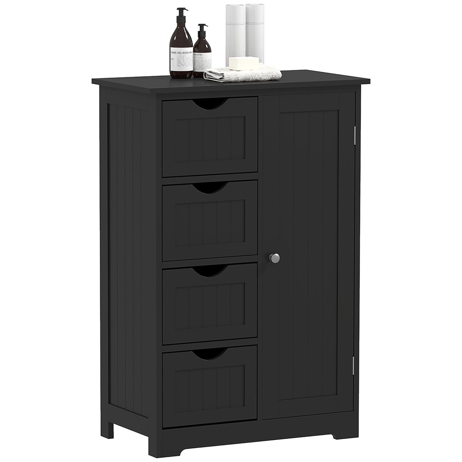kleankin Bathroom Cabinet, Floor Storage Cabinet with Adjustable Shelf and 4 Drawers, Freestanding Side Cabinet for Washroom, Entryway, Black
