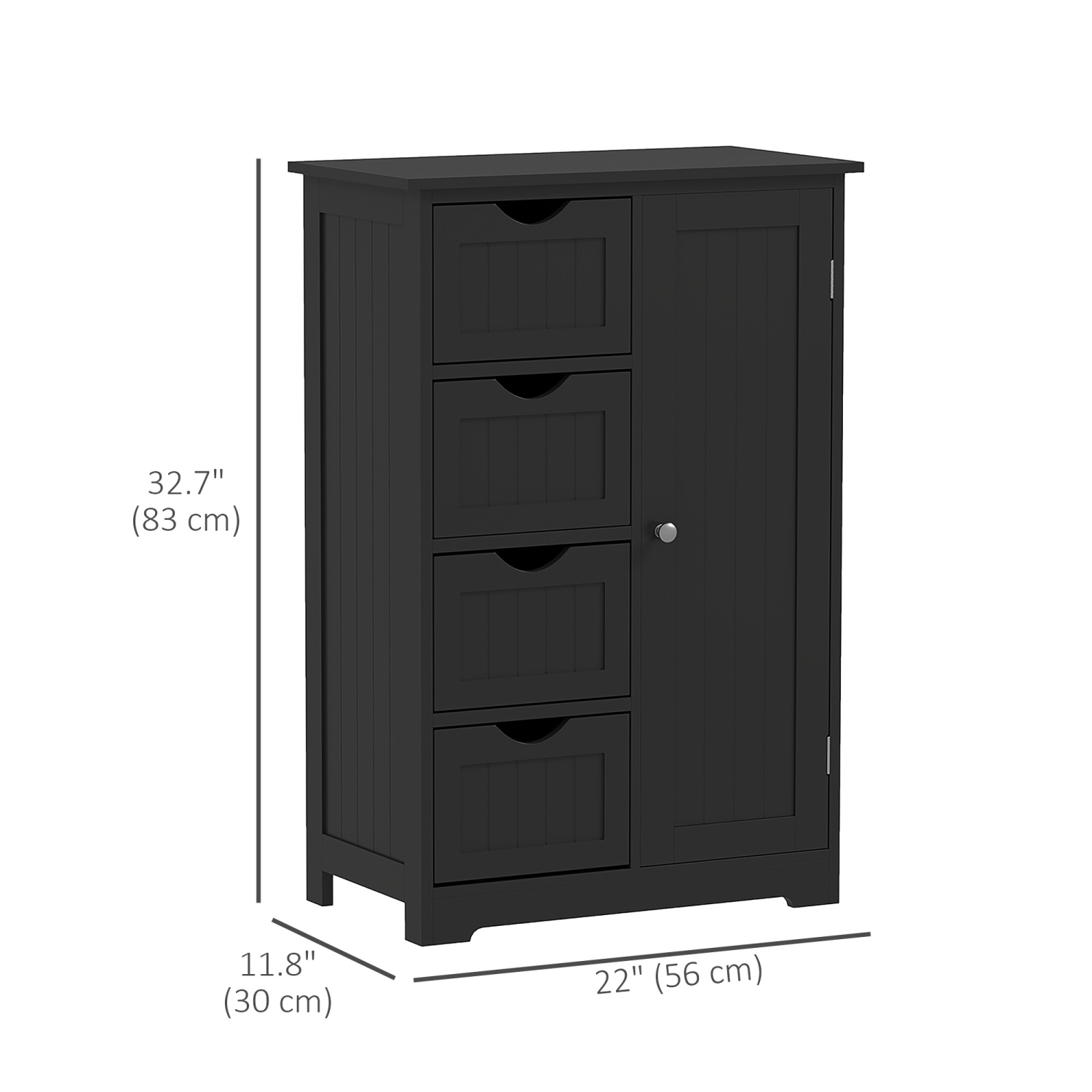kleankin Bathroom Cabinet, Floor Storage Cabinet with Adjustable Shelf and 4 Drawers, Freestanding Side Cabinet for Washroom, Entryway, Black