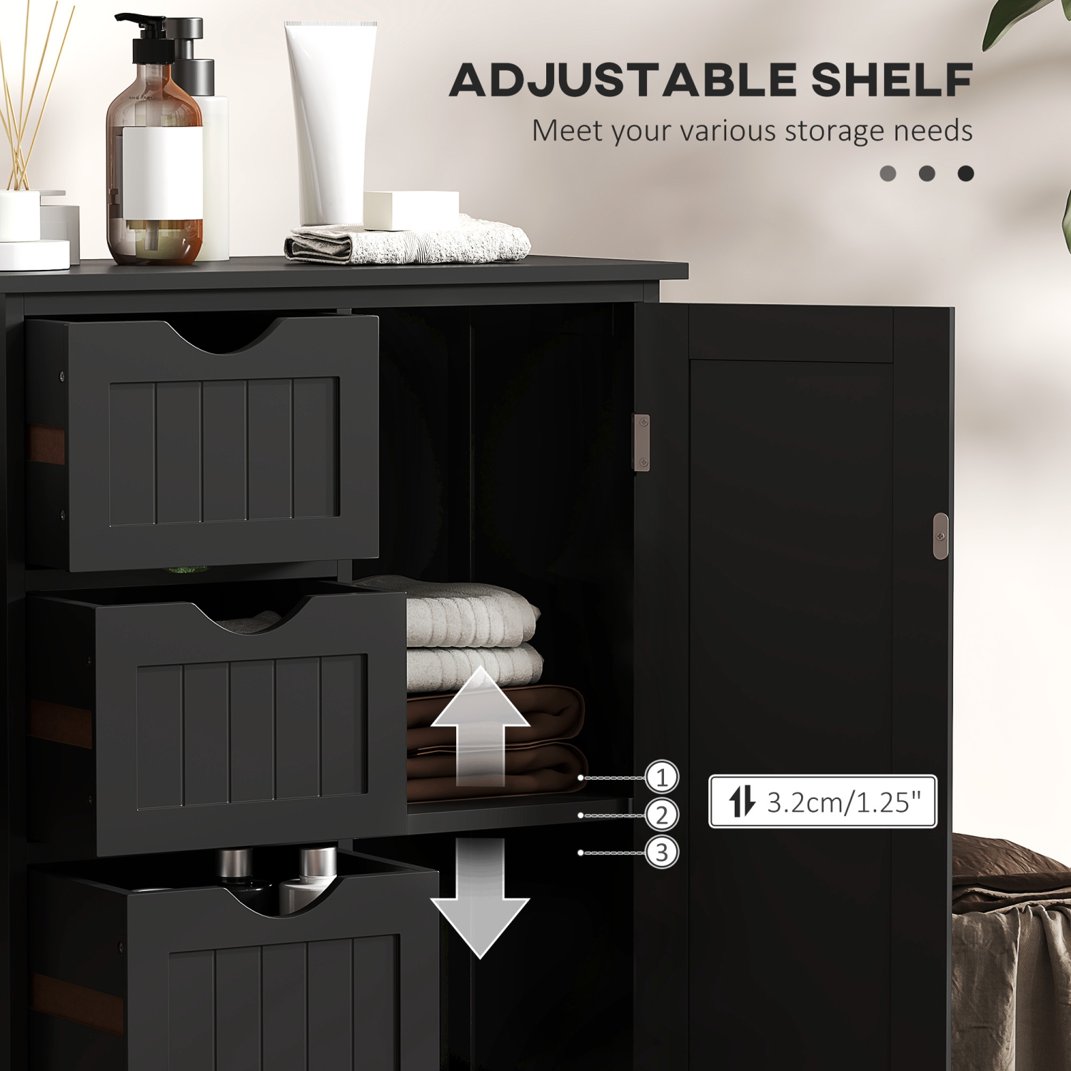 kleankin Bathroom Cabinet, Floor Storage Cabinet with Adjustable Shelf and 4 Drawers, Freestanding Side Cabinet for Washroom, Entryway, Black