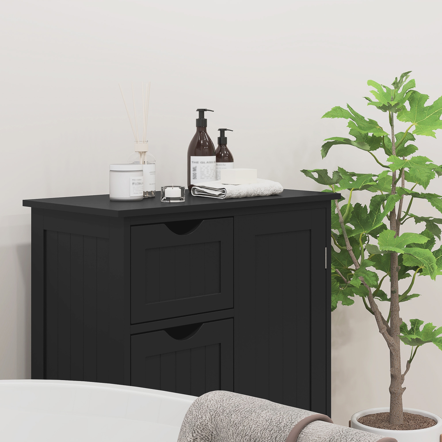 kleankin Bathroom Cabinet, Floor Storage Cabinet with Adjustable Shelf and 4 Drawers, Freestanding Side Cabinet for Washroom, Entryway, Black