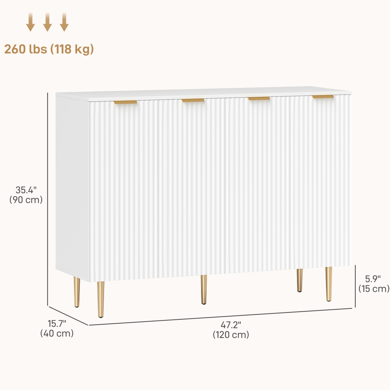 HOMCOM – Buffet, armoire de rangement moderne pour la cuisine avec 4 portes et tablettes réglables, armoire de bar à café cannelée avec pattes en