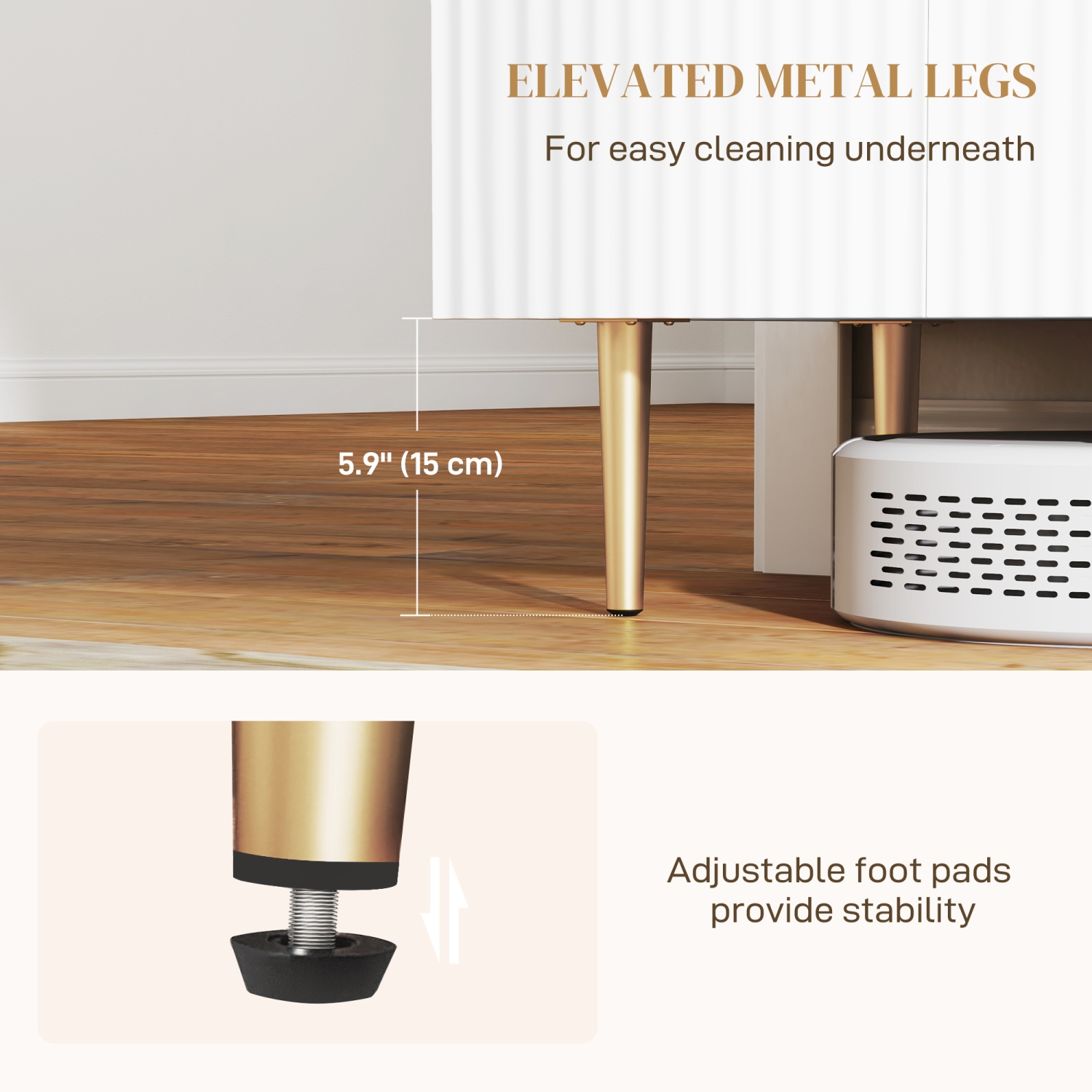 HOMCOM – Buffet, armoire de rangement moderne pour la cuisine avec 4 portes et tablettes réglables, armoire de bar à café cannelée avec pattes en