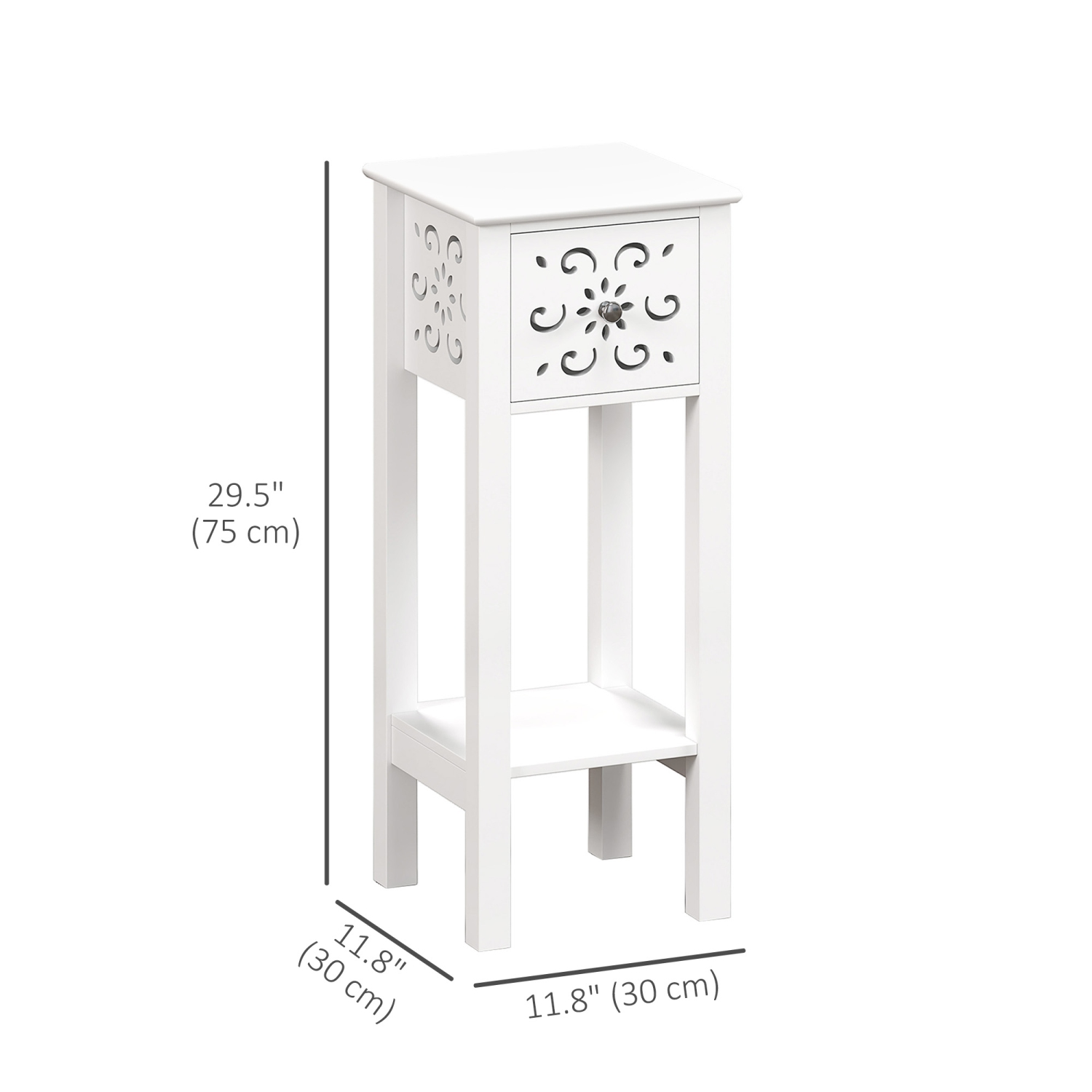 HOMCOM Nightstand Set of 2, Bedside Table Set with Drawer and Open Storage Shelf, End Table Set with Flower-Shaped Design for Bedroom, White