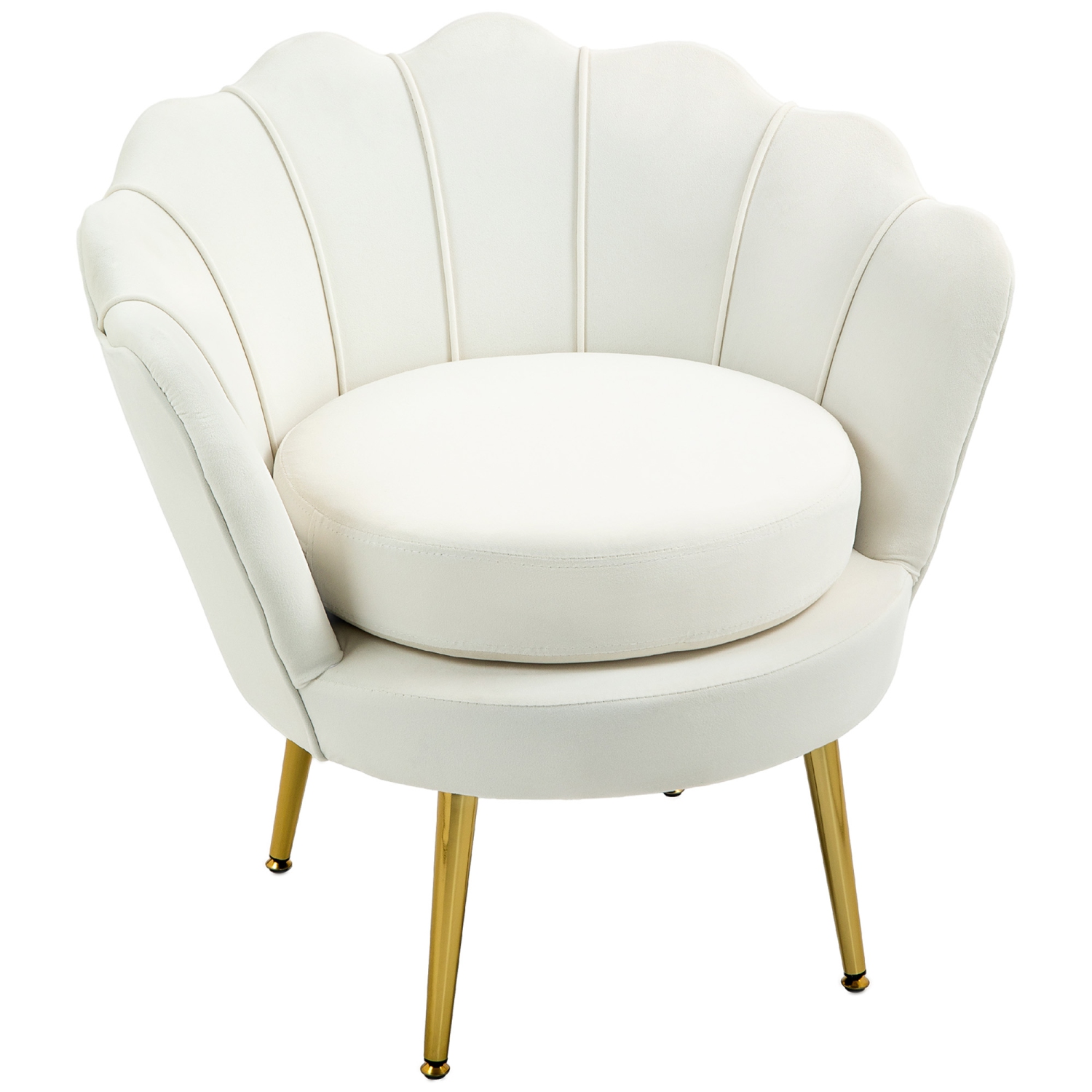 HOMCOM Modern Accent Chair, Velvet-Touch Fabric Leisure Club Chair with Gold Metal Legs for Bedroom, Cream White