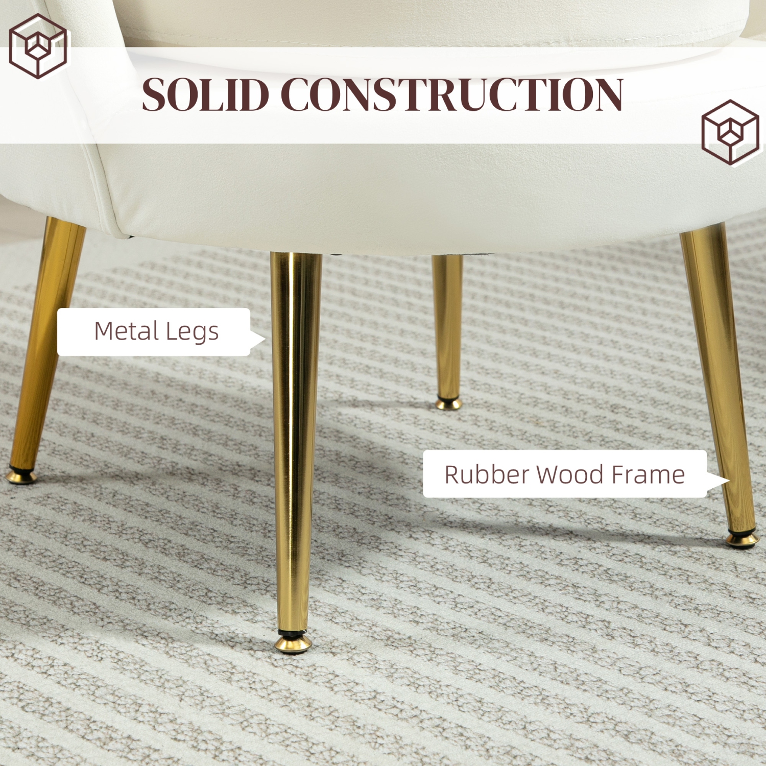 HOMCOM Modern Accent Chair, Velvet-Touch Fabric Leisure Club Chair with Gold Metal Legs for Bedroom, Cream White