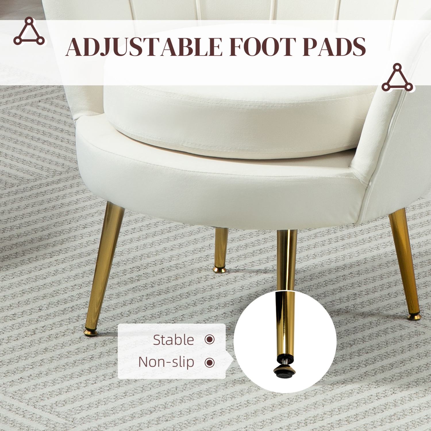 HOMCOM Modern Accent Chair, Velvet-Touch Fabric Leisure Club Chair with Gold Metal Legs for Bedroom, Cream White