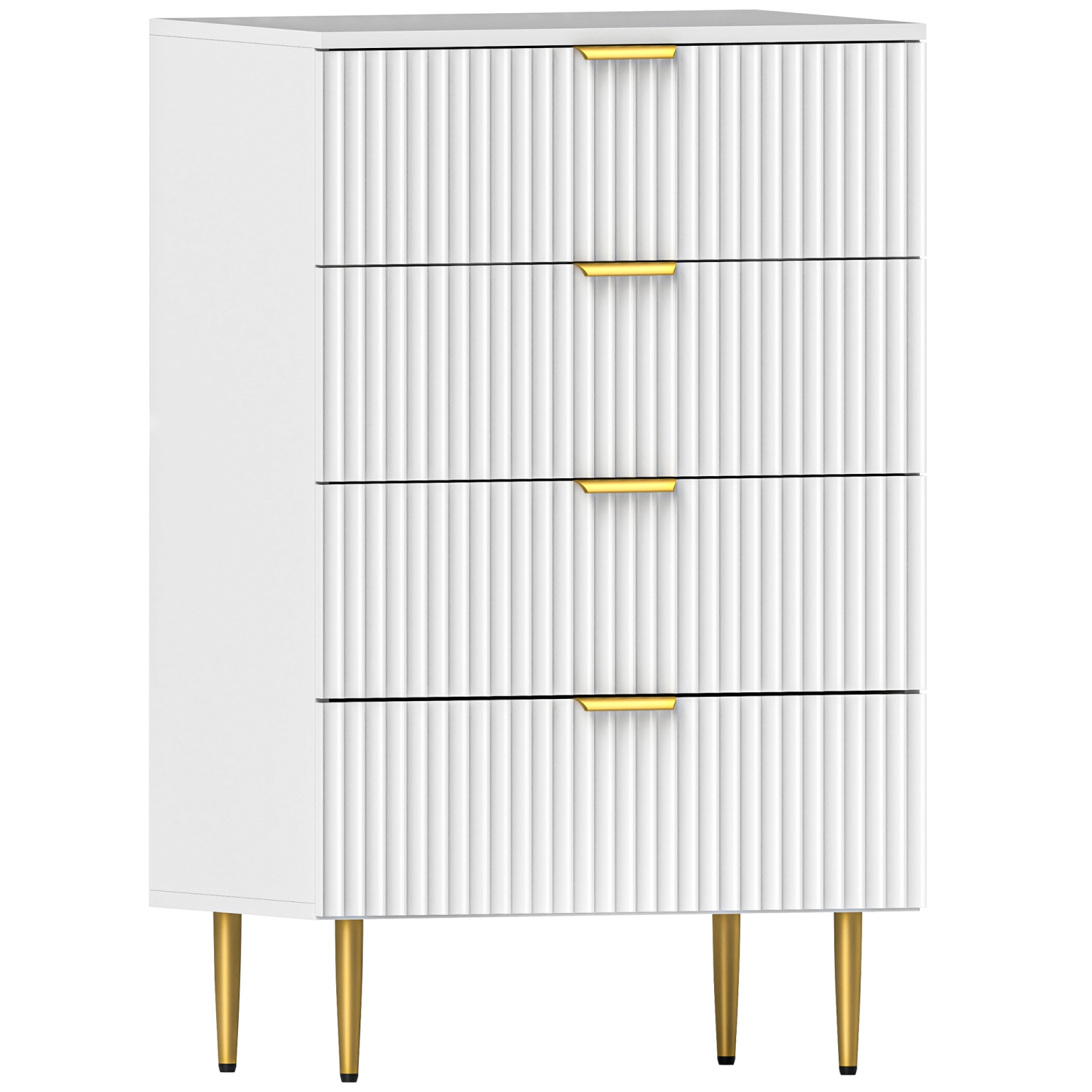 HOMCOM Modern 4 Drawer Dresser for Bedroom, Chest of Drawers with Luxury Gold Handles and Legs, Storage Cabinet for Living Room, Hallway, White