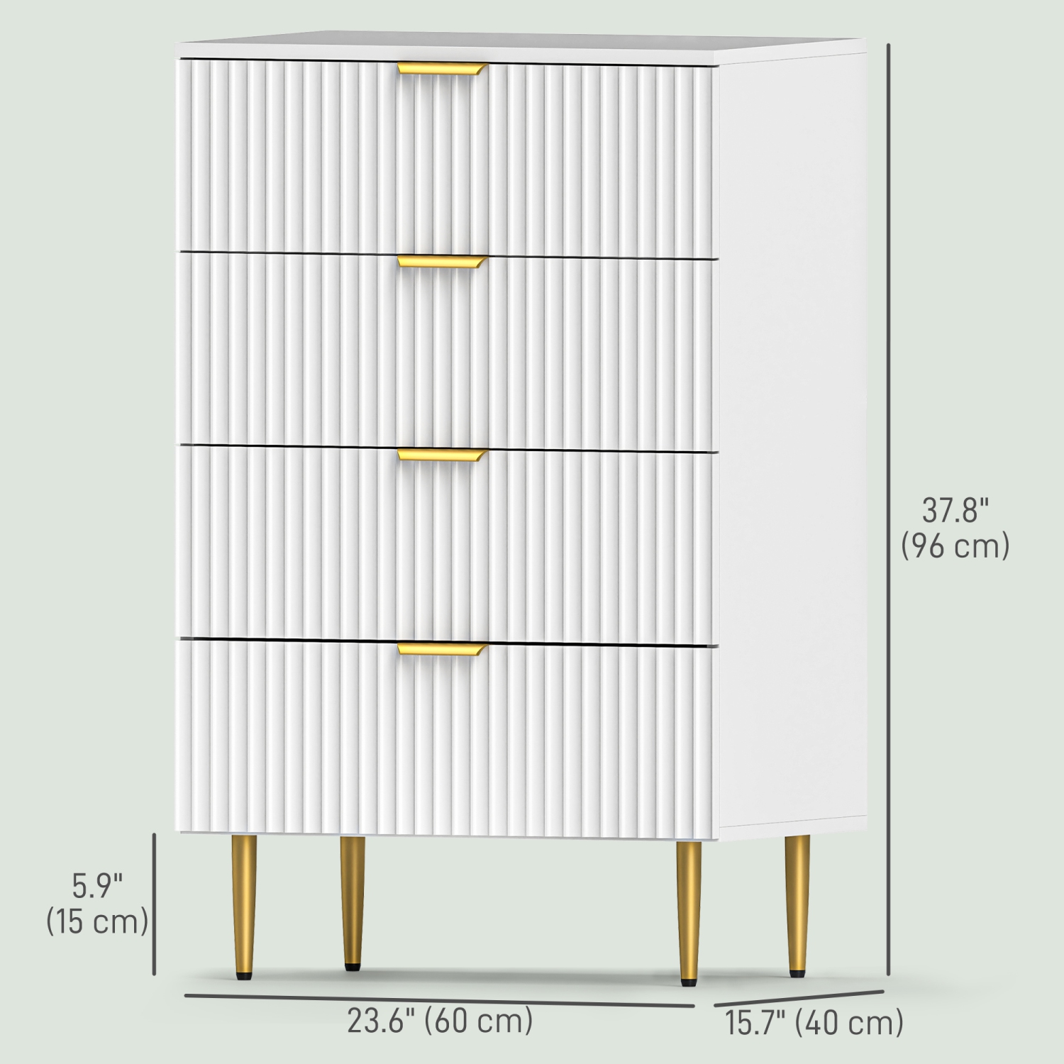 HOMCOM Modern 4 Drawer Dresser for Bedroom, Chest of Drawers with Luxury Gold Handles and Legs, Storage Cabinet for Living Room, Hallway, White
