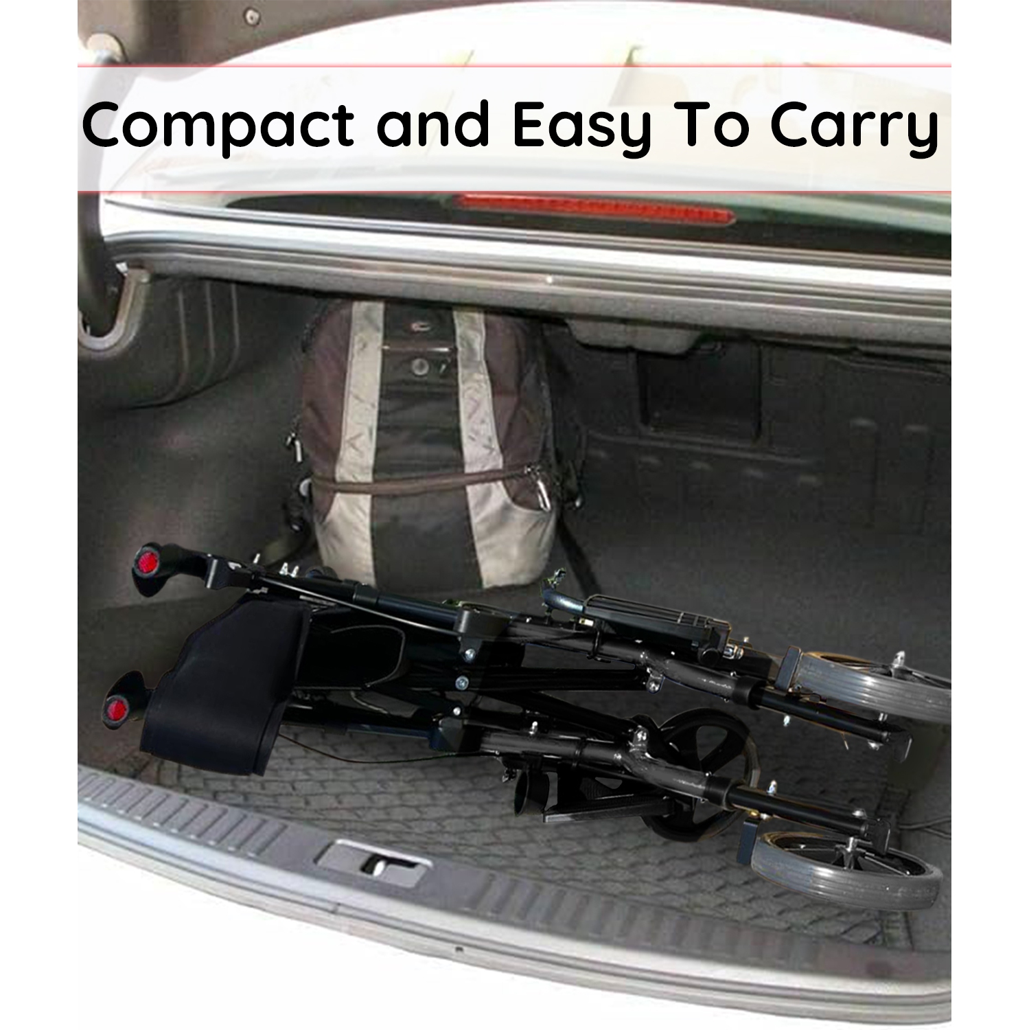 Déambulateur léger à 4 roues de 10 kg avec siège et accoudoirs, 30 cm compacte lorsque plié, rangement pour canne de marche et grand sac,