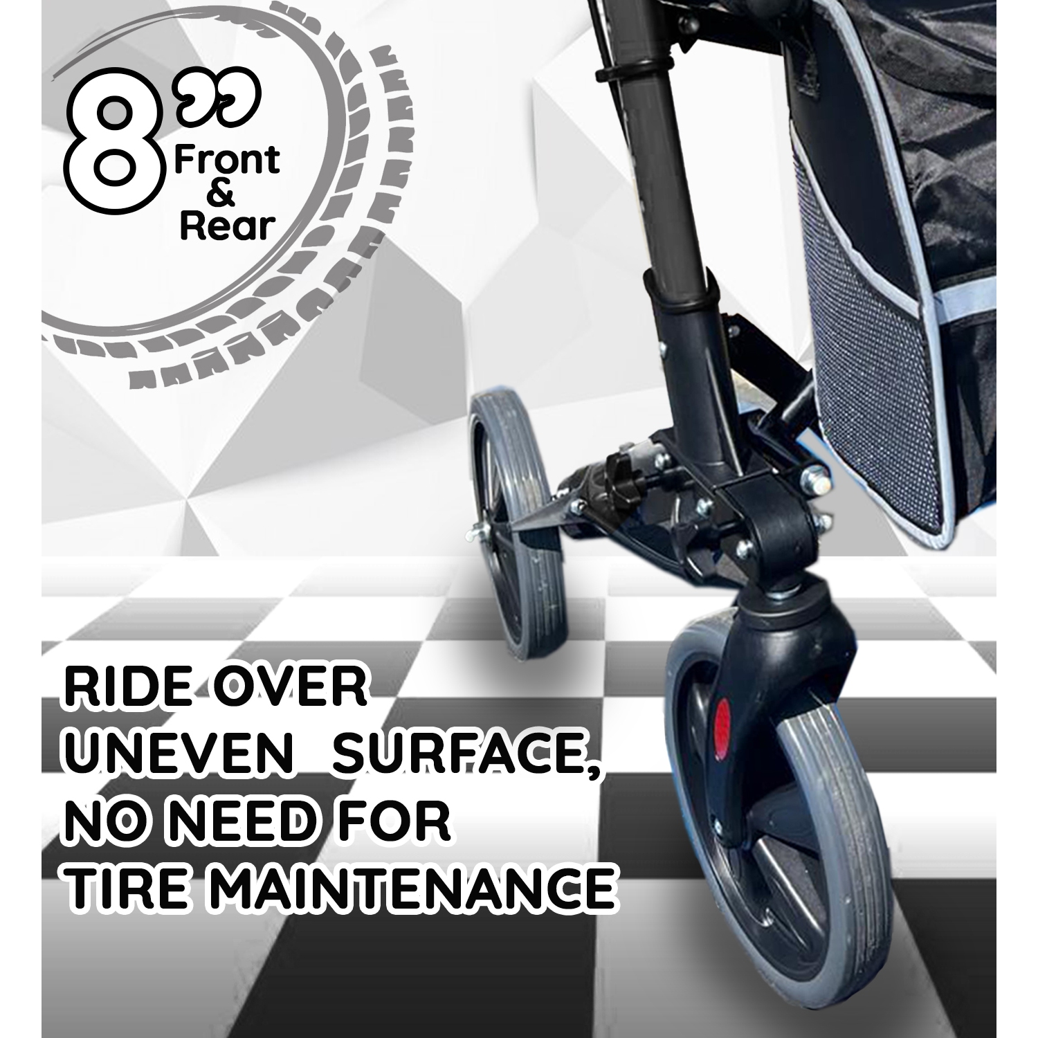 Déambulateur léger de 8 kg avec siège pour aînés, roulant pliable avec roues sans faux plis 20 cm, cadre en aluminium durable, grand sac de