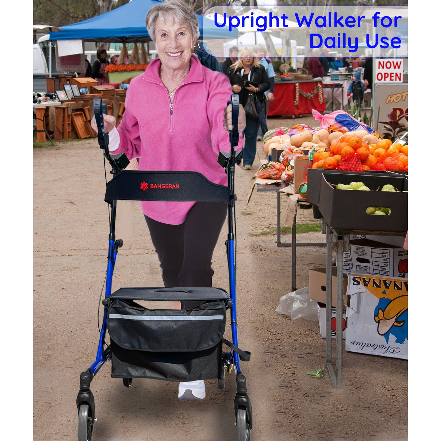 Healthy Stand Up Walking Support with Padded Seat & Armrests Up To 135 KG Capacity, 9.5 KG Lightweight Walking Rollator with Storage Bag & Cane