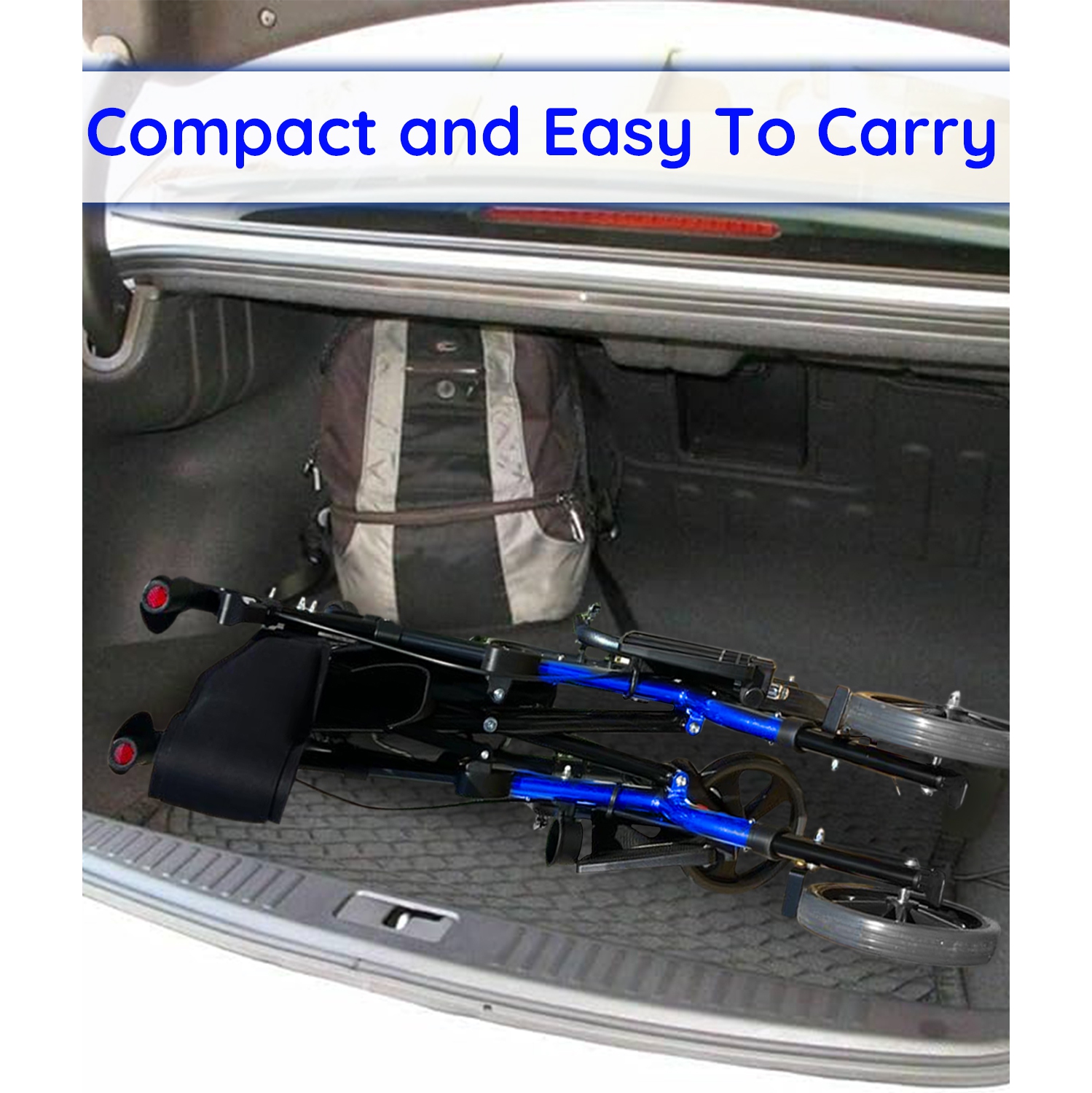 Déambulateur repliable d'une capacité de 135&nbsp;kg avec siège et accoudoirs, cadres en aluminium massif, roues 20&nbsp;cm sans pneus pour tout