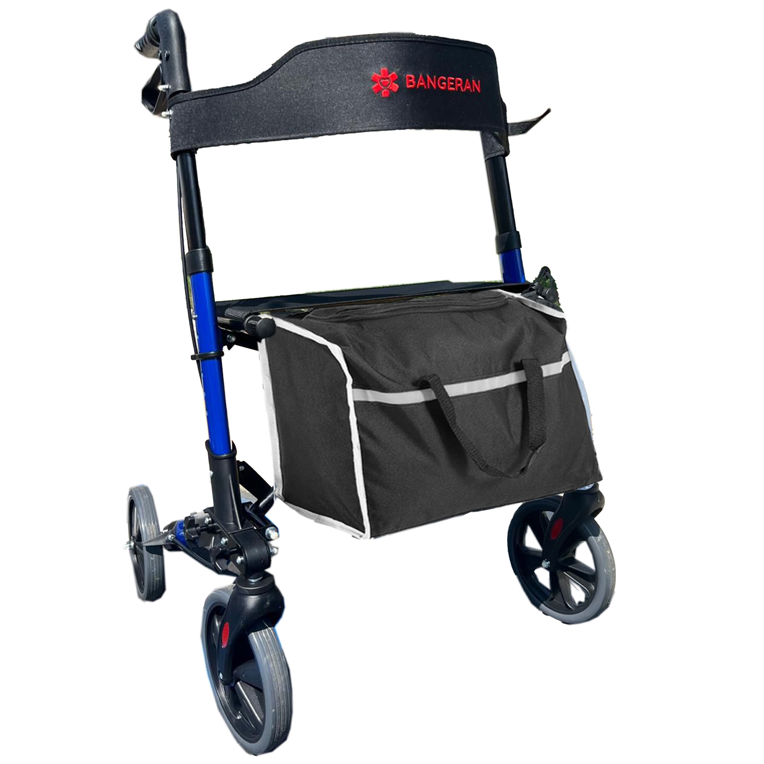 Ultra Light Rollator Walker with Seat, Portable Restful Mobility Solutions with 20cm Large Wheels and Storage Bag, Side Cane Storage, Dual Brake