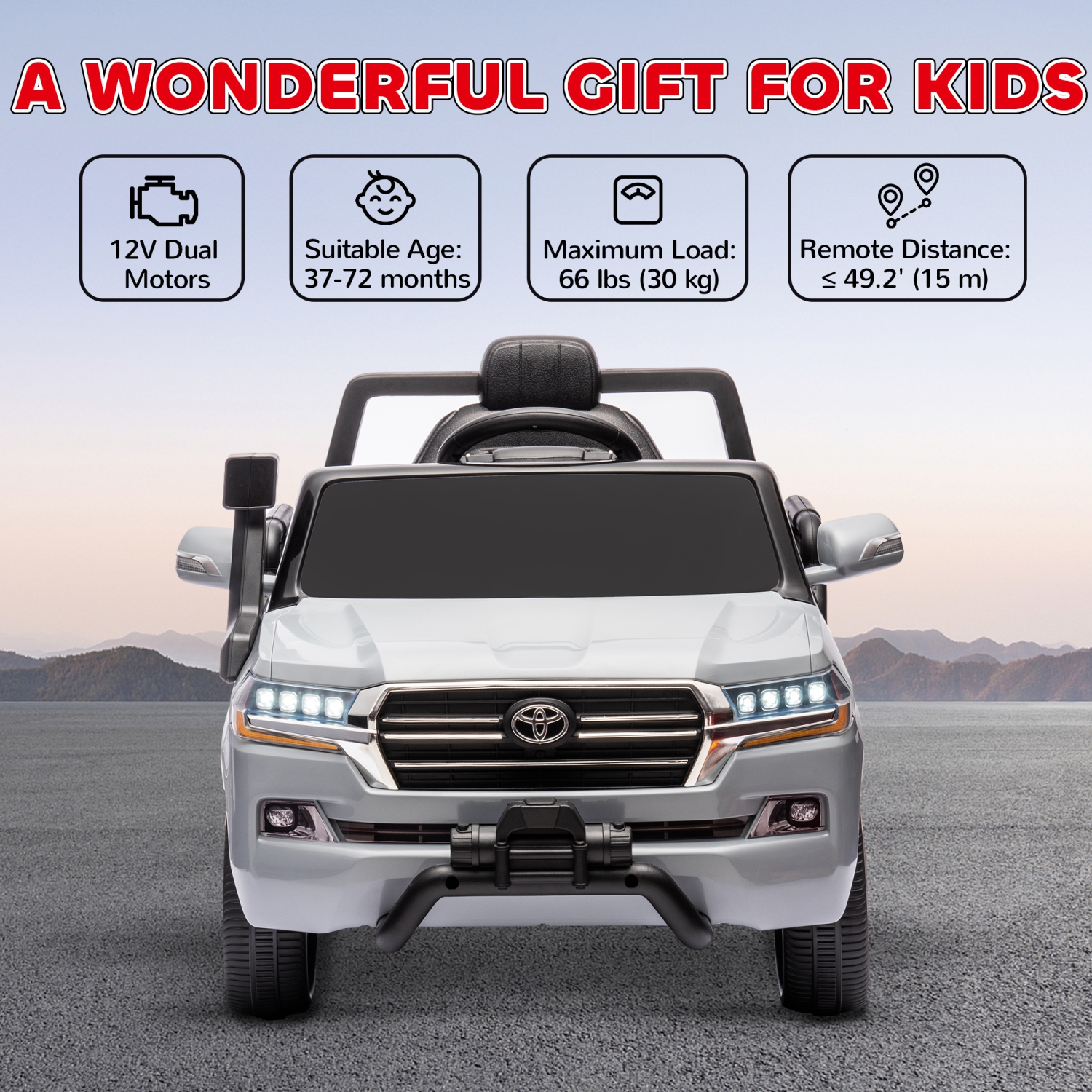Qaba 12V Electric Car for Kids, Toyota LAND CRUISER Licensed Kids Car with Parent Remote Control, Four Wheel Spring Suspension, Soft Start, LED