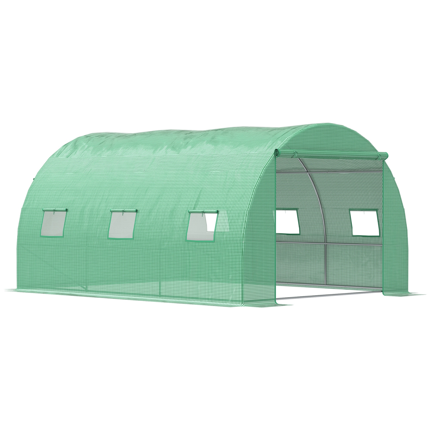 Tente extérieure à serre en polytunnel Outsunny de 13 x 10 x 6,6 pi avec porte enroulable à fermeture à glissière et 6 fenêtres en filet, vert