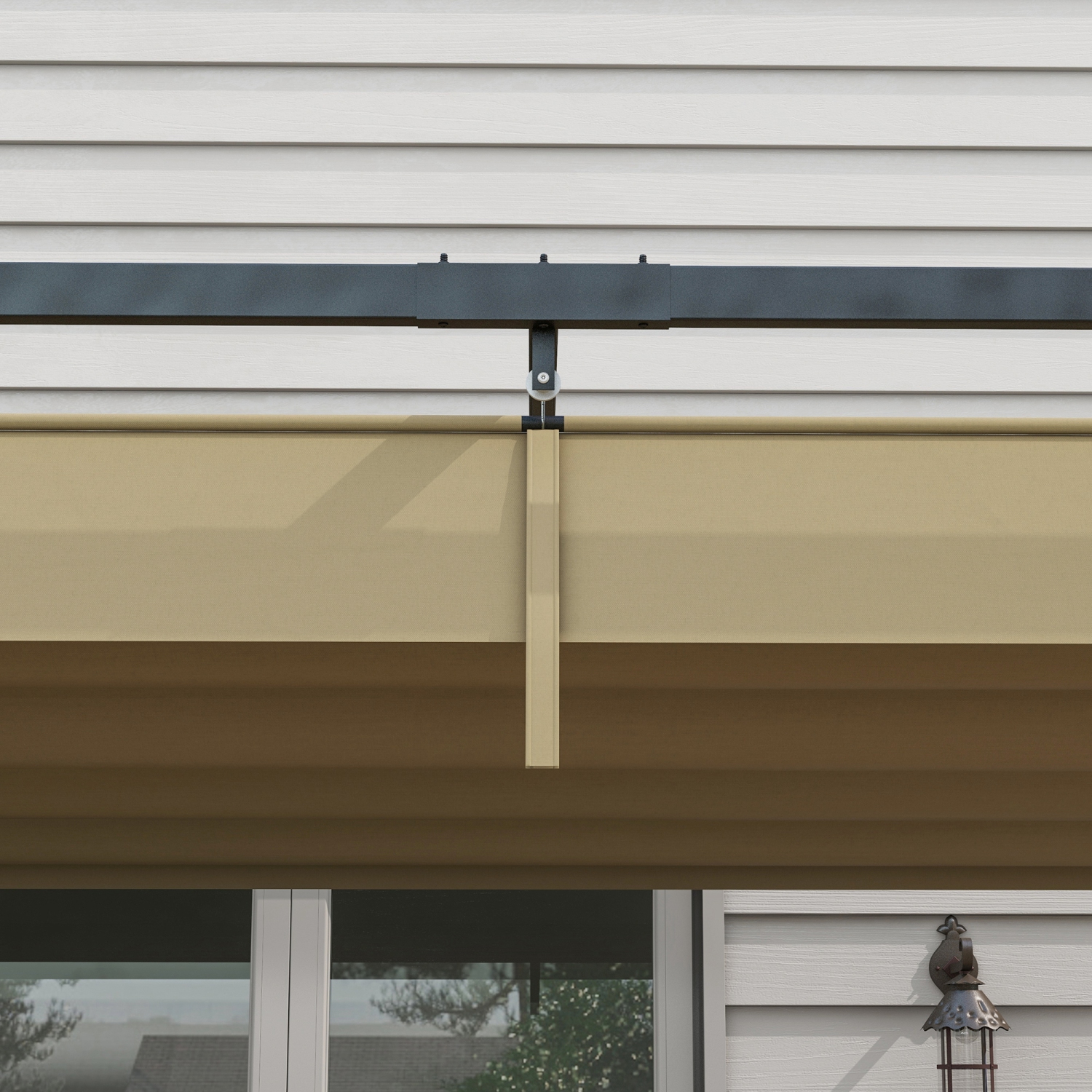 Outsunny 13' x 10' Patio Pergola with Retractable Canopy, Outdoor Sun Shelter, Yard Shade, Khaki