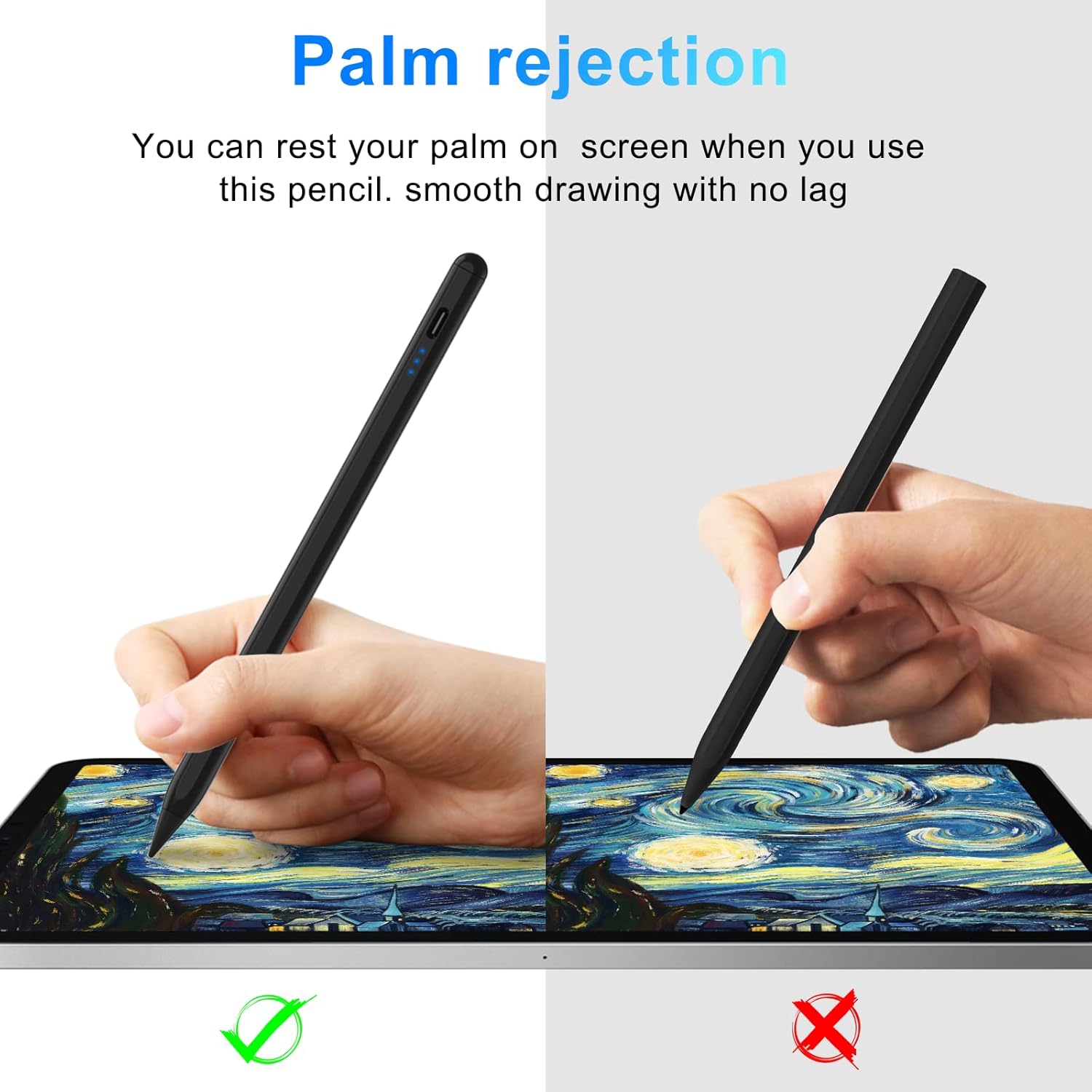 Stylus Pen for iPad with 4 Smooth Fine Tips and Palm Rejection Tilt Sensitivity High Precision Pencil for iPad 10/9/8/7/6, iPad Air 5/4/3, iPad Mini