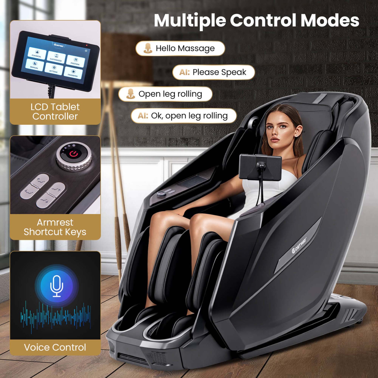 Costway 4D Full Body Massage Chair with Heater & Airbag Massage Calf & Foot Rollers