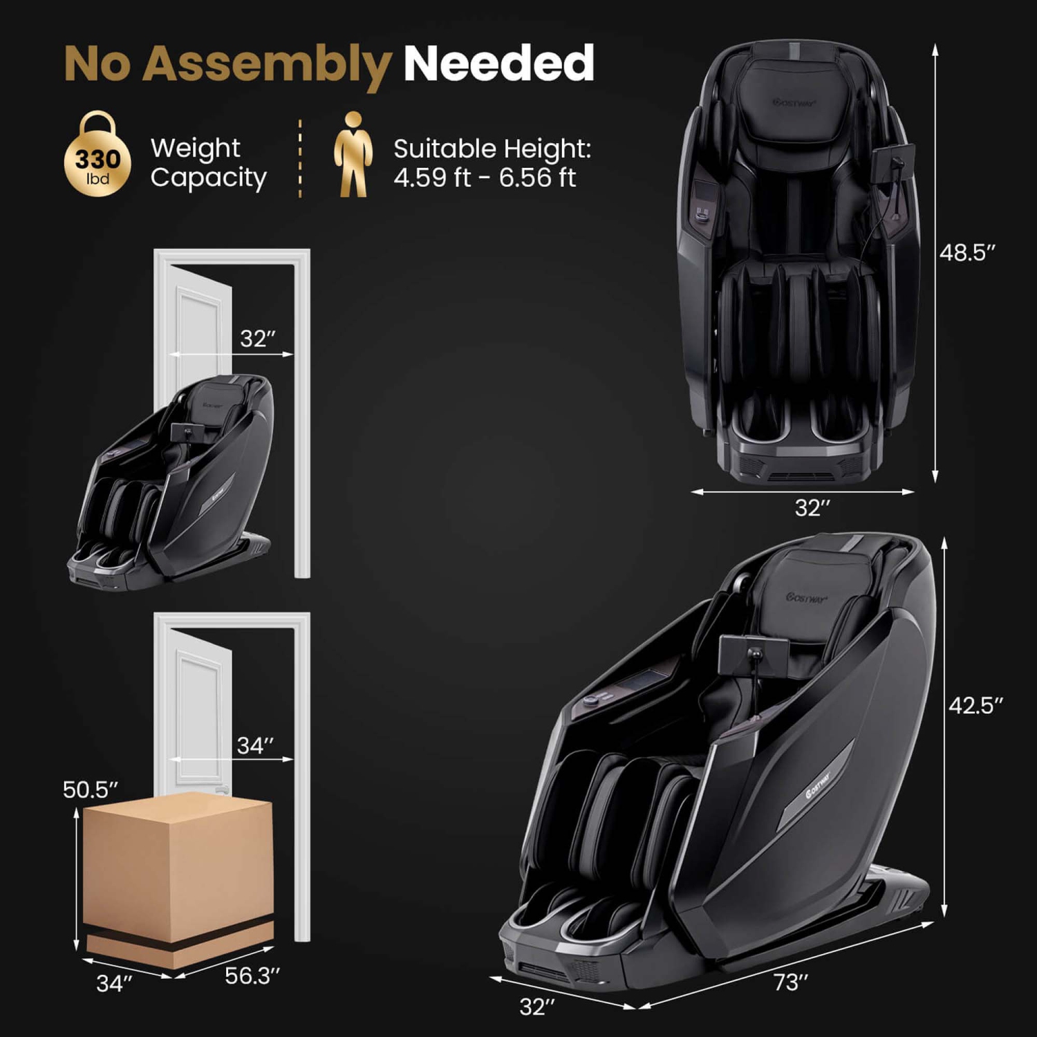 Costway 4D Full Body Massage Chair with Heater & Airbag Massage Calf & Foot Rollers