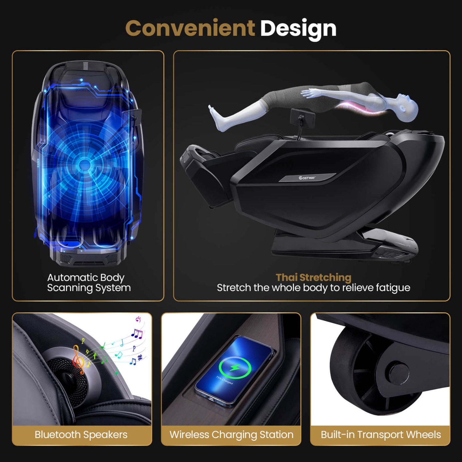 Costway 4D Full Body Massage Chair with Heater & Airbag Massage Calf & Foot Rollers