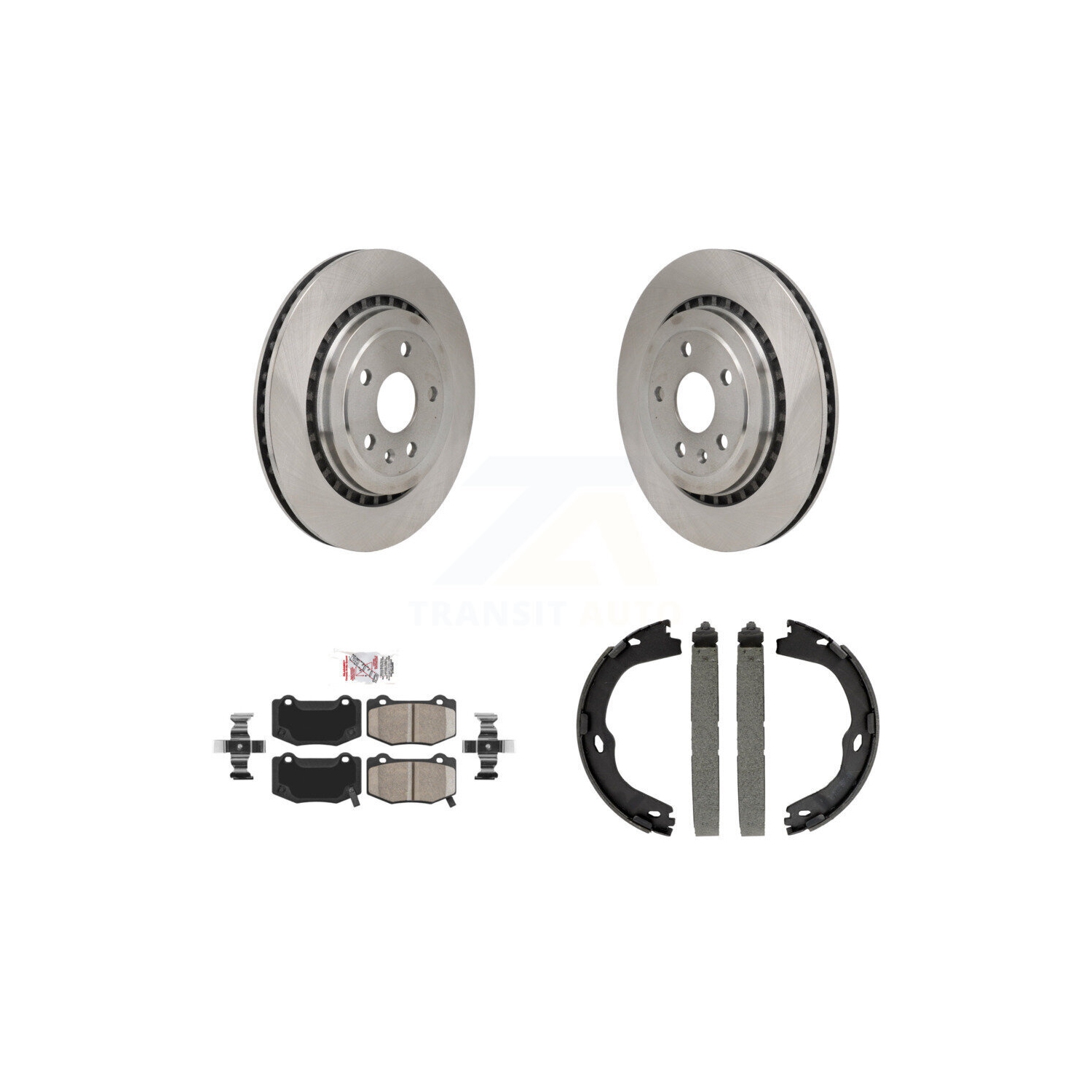 Rear Disc Rotors Ceramic Pads & Parking Brake Shoes Kit For Chevrolet Camaro Cadillac ATS K8A-108105