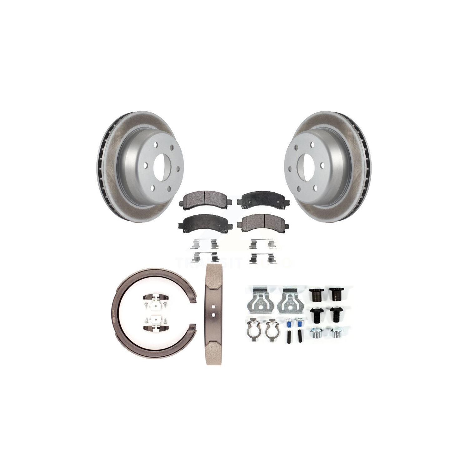 Rear Disc Coated Rotors Semi-Metallic Pads Parking Brake Shoes And Hardware Kit For KGF-103856
