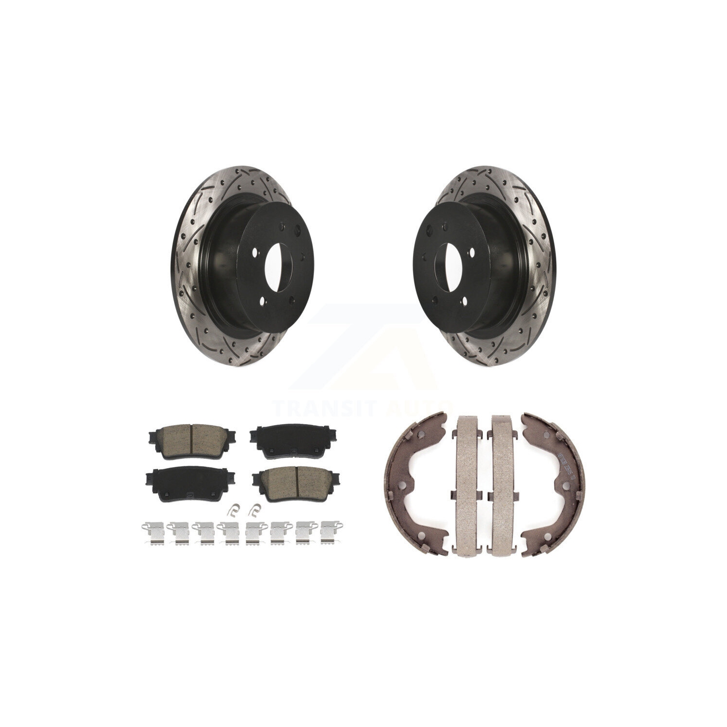 Rear Disc Drilled & Slotted Rotors Ceramic Pads Parking Shoes Kit For Nissan Altima AWD KDC-101436