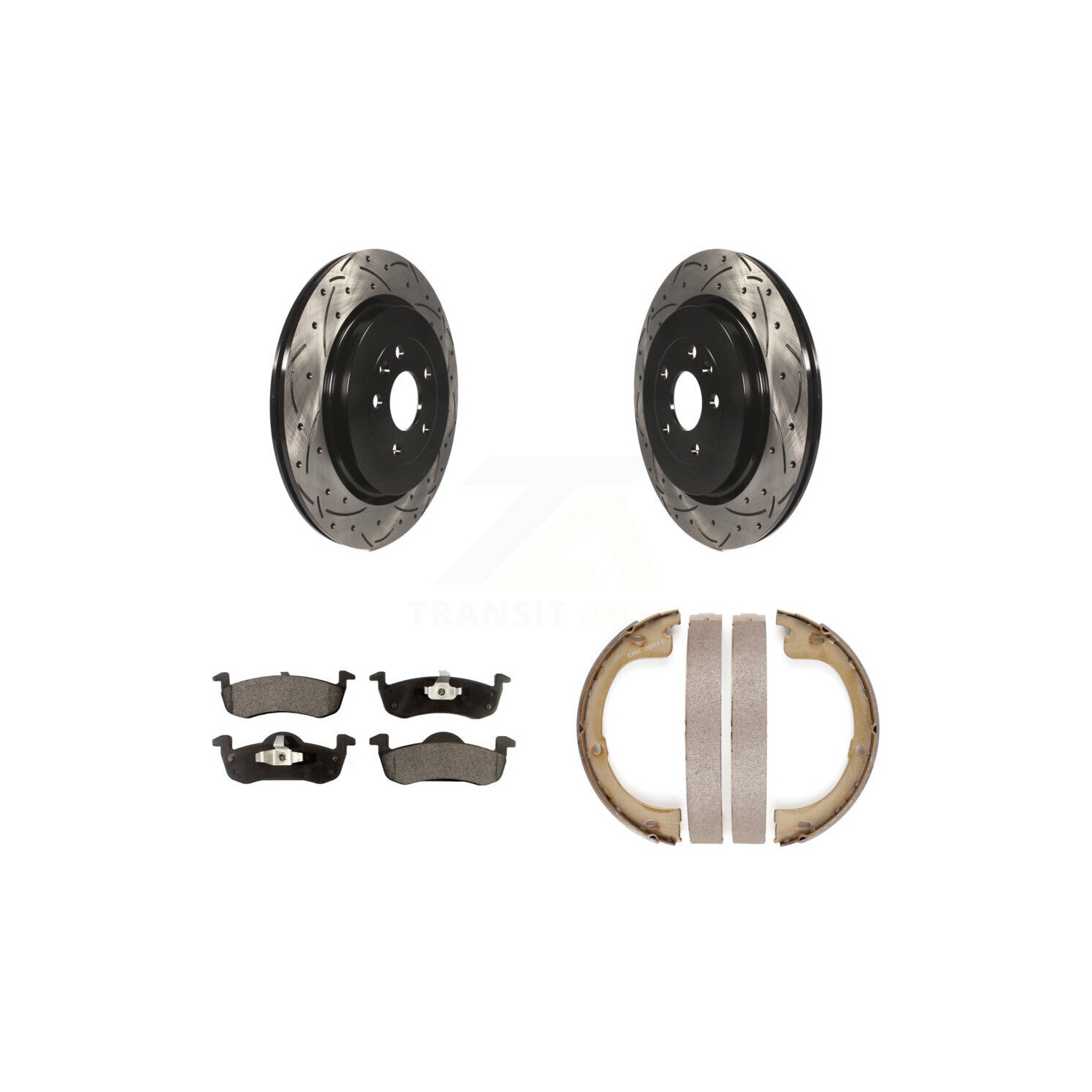 Jeu de patins de frein de stationnement à disque perforé et rainuré arrière pour Lincoln MKT KDT-101506