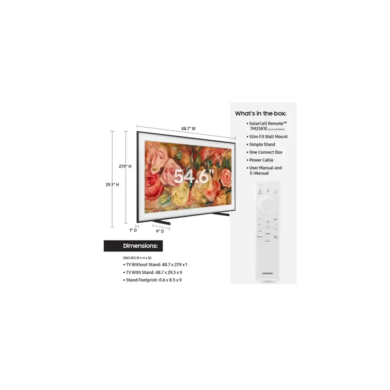 Remis à neuf - Téléviseur intelligent 4K The Frame QLED de 55 po de Samsung en mode Art QN55LS03DAFXZC de Samsung – 2024 (support mural inclus)