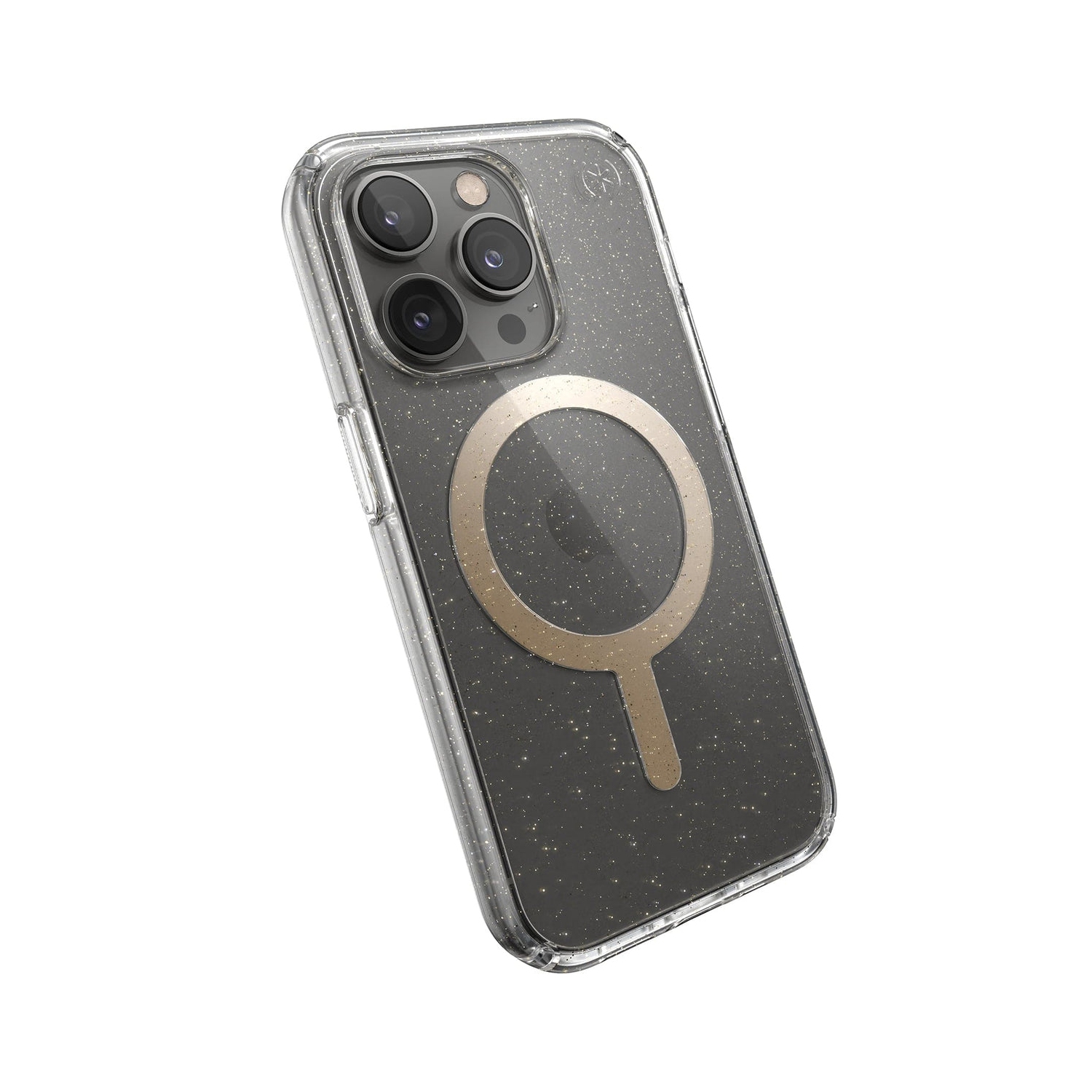 Étui Presidio Perfect-Clear de Speck avec MagSafe pour iPhone 14 d'Apple - Paillettes dorées