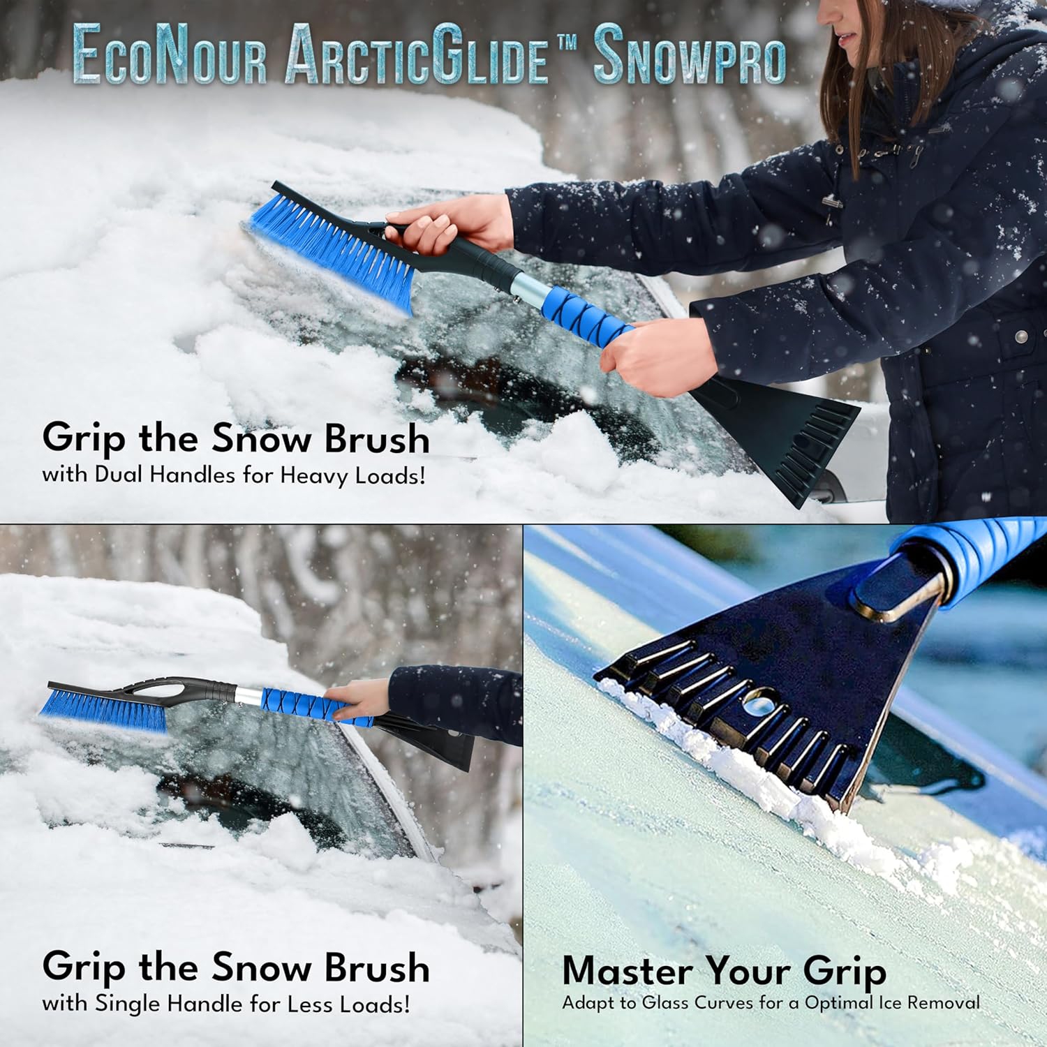 27" Car Snow Brush and Ice Scrapers for Car Windshield | Scratch Free Bristle Head Snow Brush & Tough Window Snow Scraper with Aluminum Body | Snow