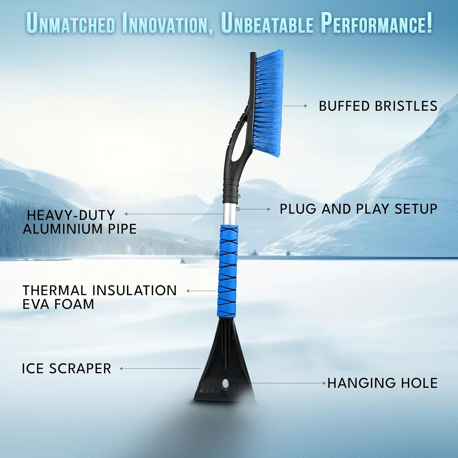 27" Car Snow Brush and Ice Scrapers for Car Windshield | Scratch Free Bristle Head Snow Brush & Tough Window Snow Scraper with Aluminum Body | Snow