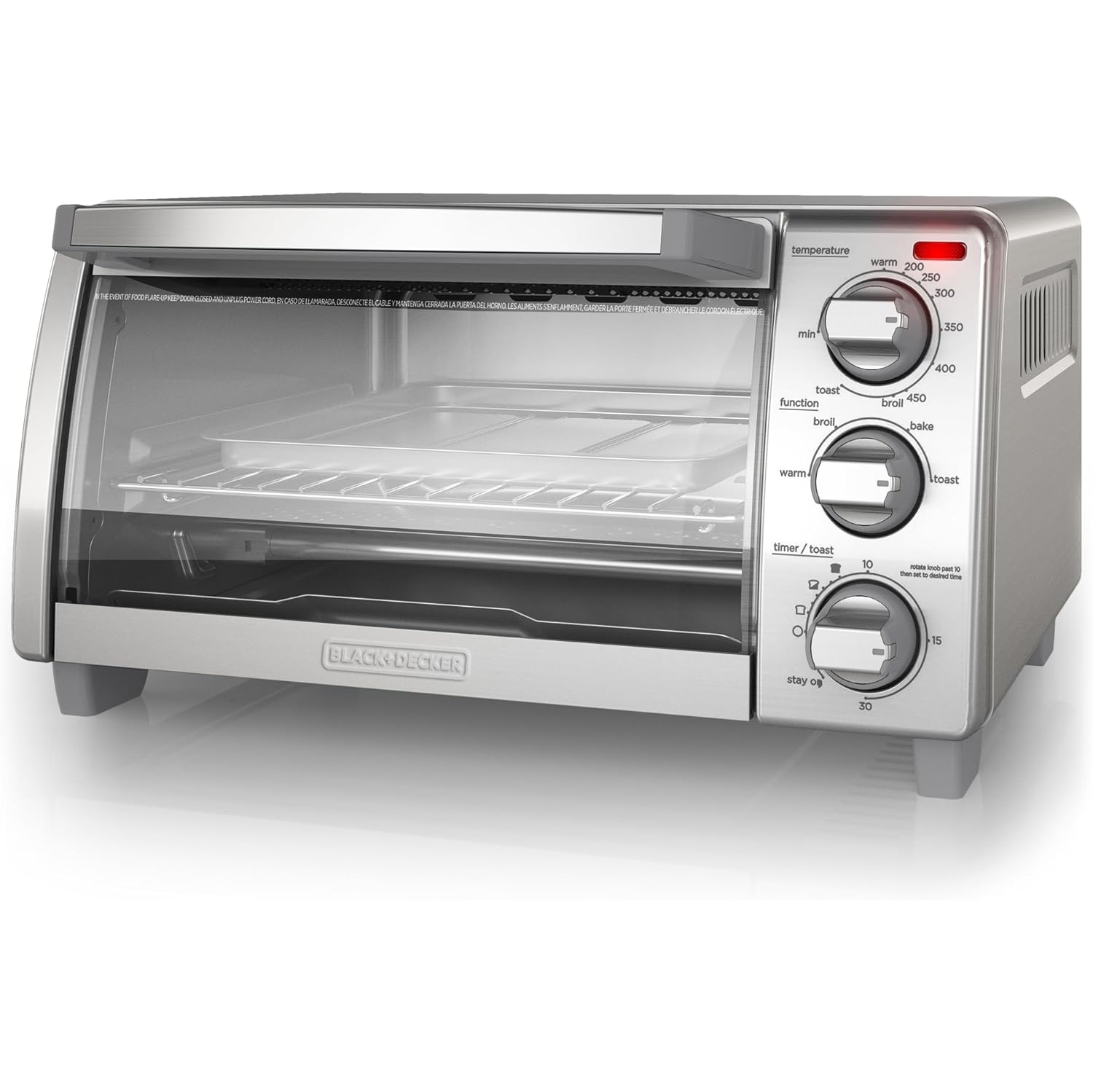 Natural Convection 4-Slice Toaster Oven, Stainless Steel, Bake, Broil, Toast, Keep Warm Cooking Functions