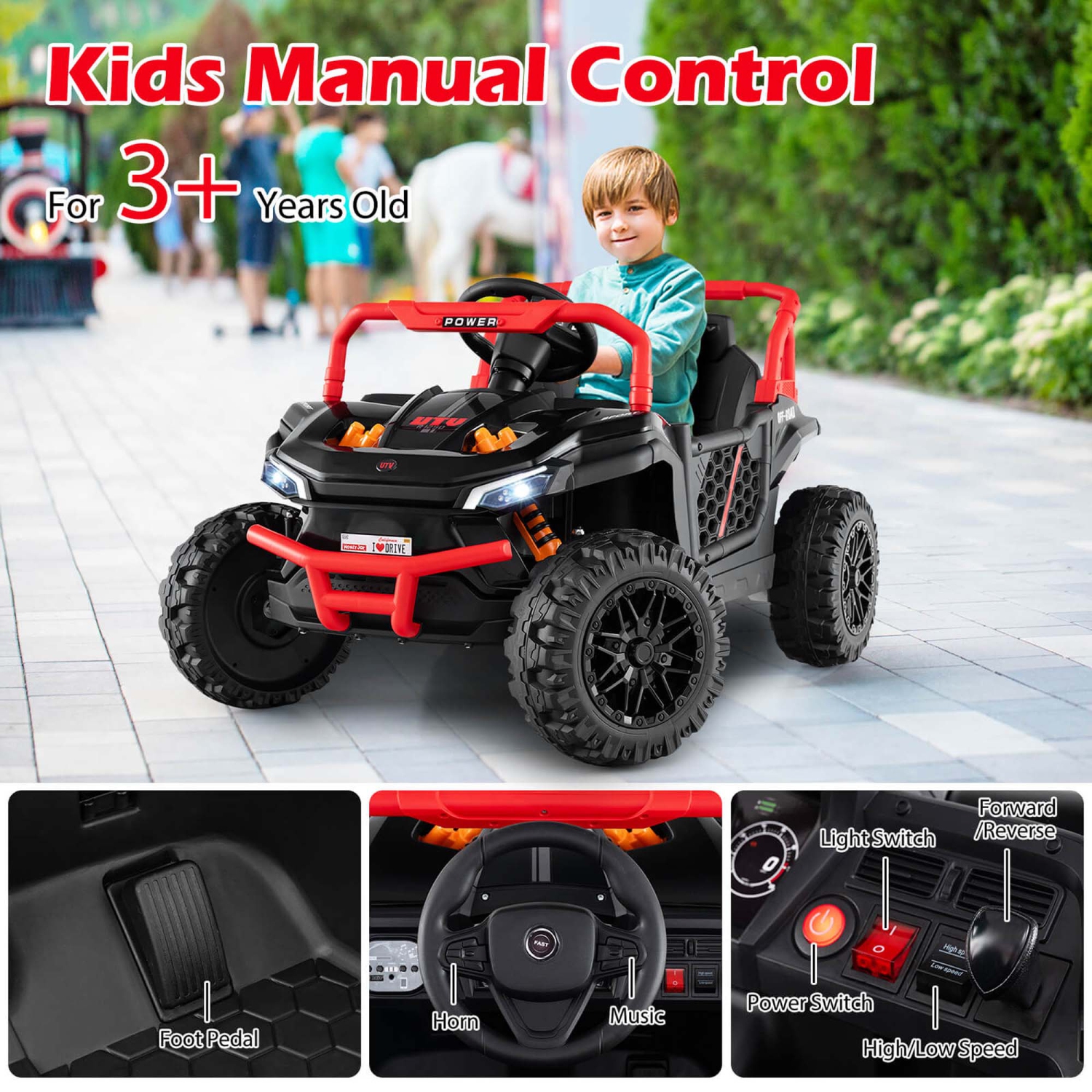 Costway 12V Kids Ride on Truck with Parental Remote 3 Speeds & Reverse Forward Function