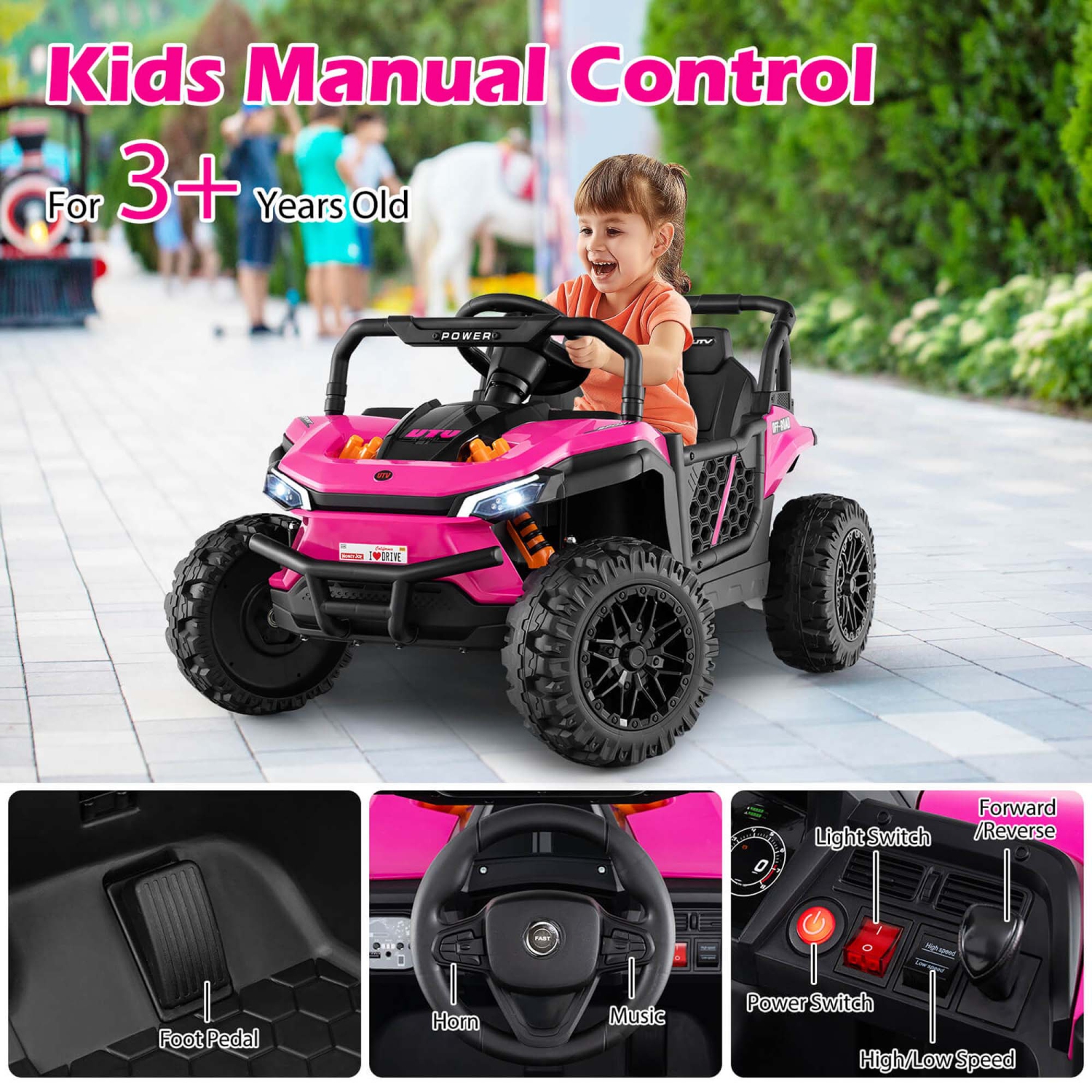 Camion porteur pour enfants 12 V de Costway avec télécommande parentale à 3 vitesses et fonction marche arrière en marche avant