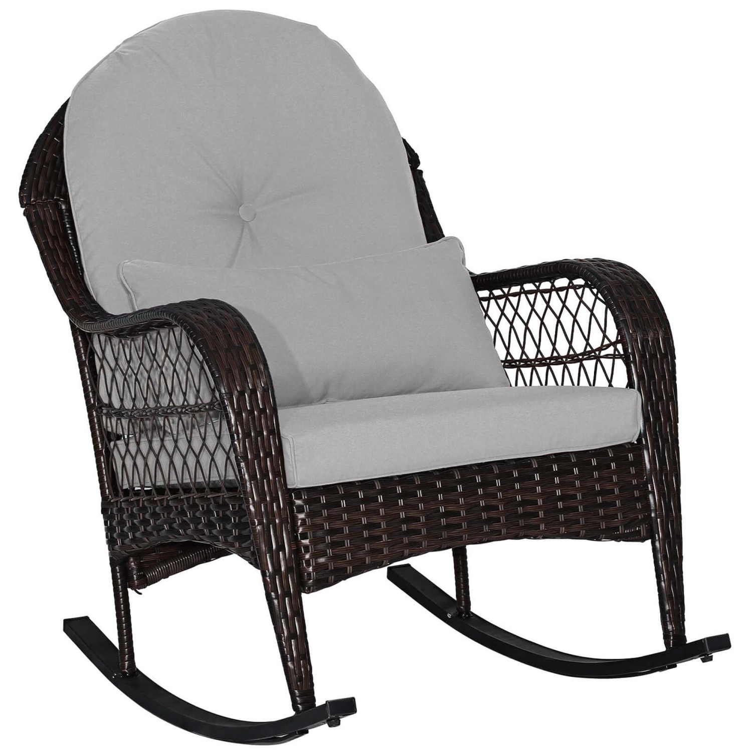 Chaise berçante de patio en osier de Costway avec coussins de dossier et coussin lombaire désactivés