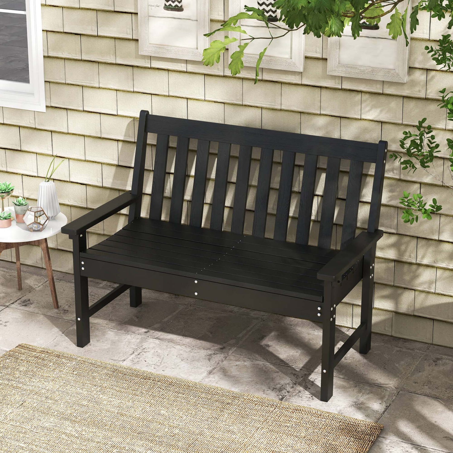 Costway Garden Bench All-Weather HDPE 2-Person Outdoor Bench for Front Porch Backyard