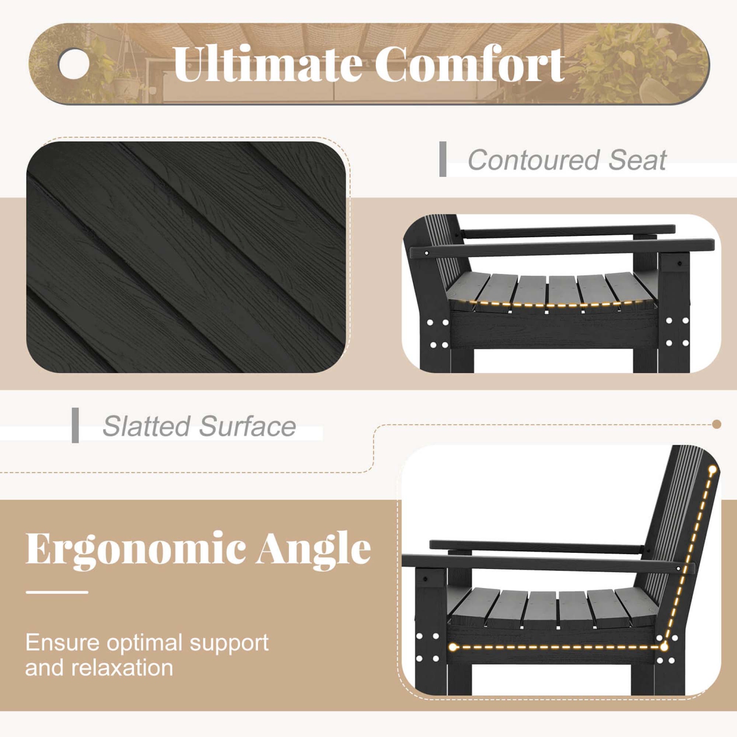 Costway Garden Bench All-Weather HDPE 2-Person Outdoor Bench for Front Porch Backyard