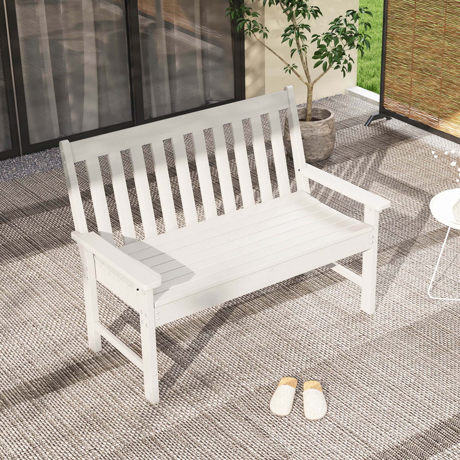 Costway Garden Bench All-Weather HDPE 2-Person Outdoor Bench for Front Porch Backyard