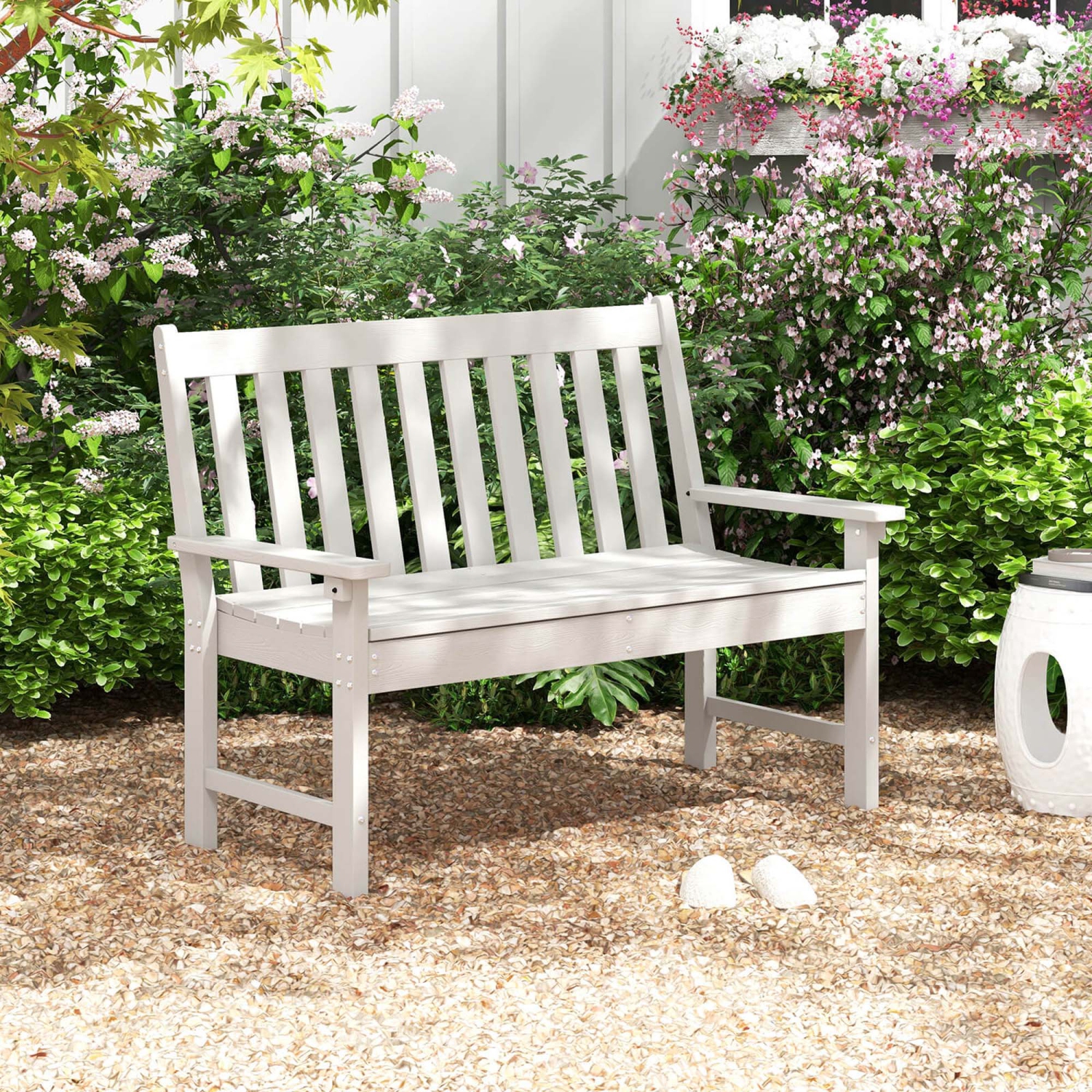 Costway Garden Bench All-Weather HDPE 2-Person Outdoor Bench for Front Porch Backyard