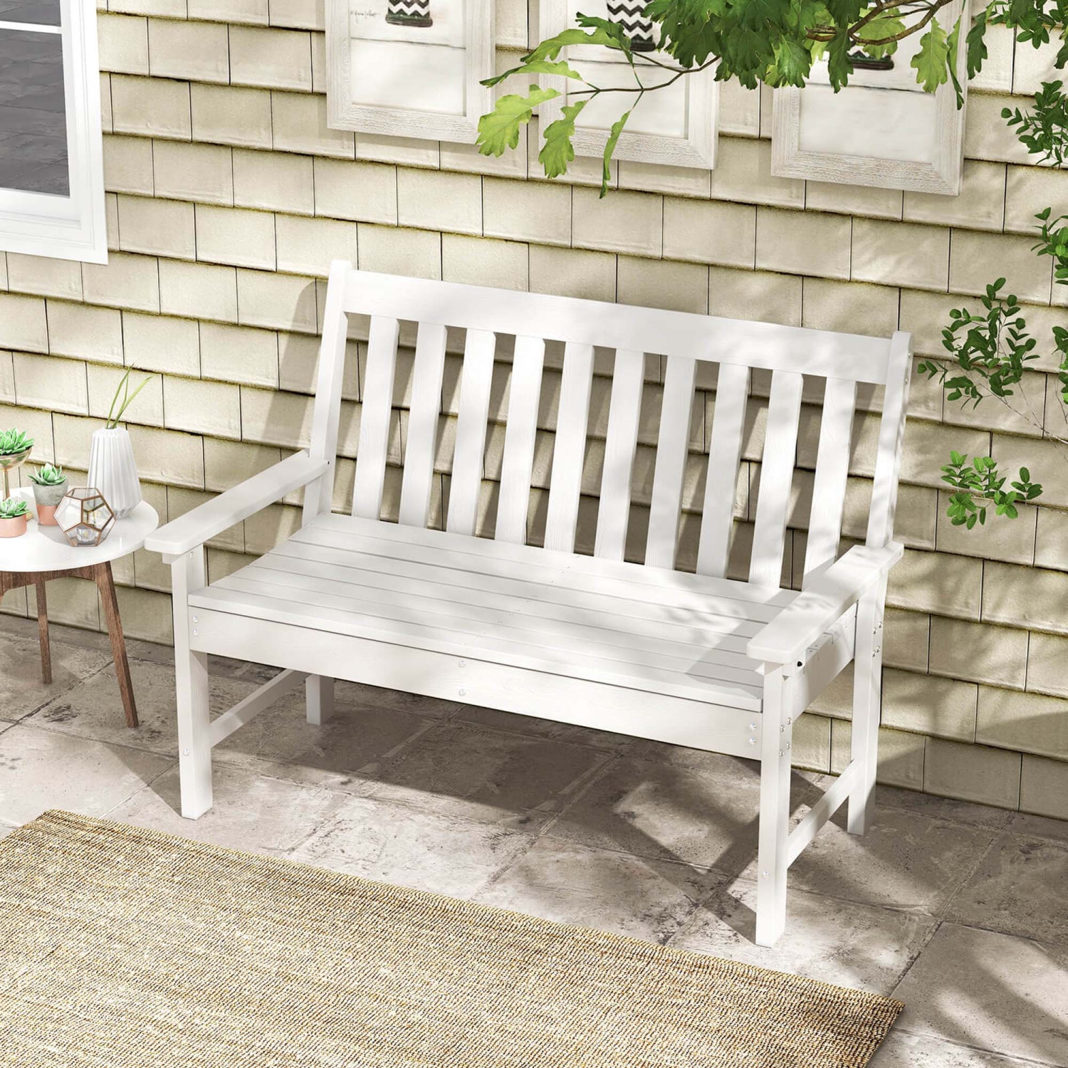 Costway Garden Bench All-Weather HDPE 2-Person Outdoor Bench for Front Porch Backyard