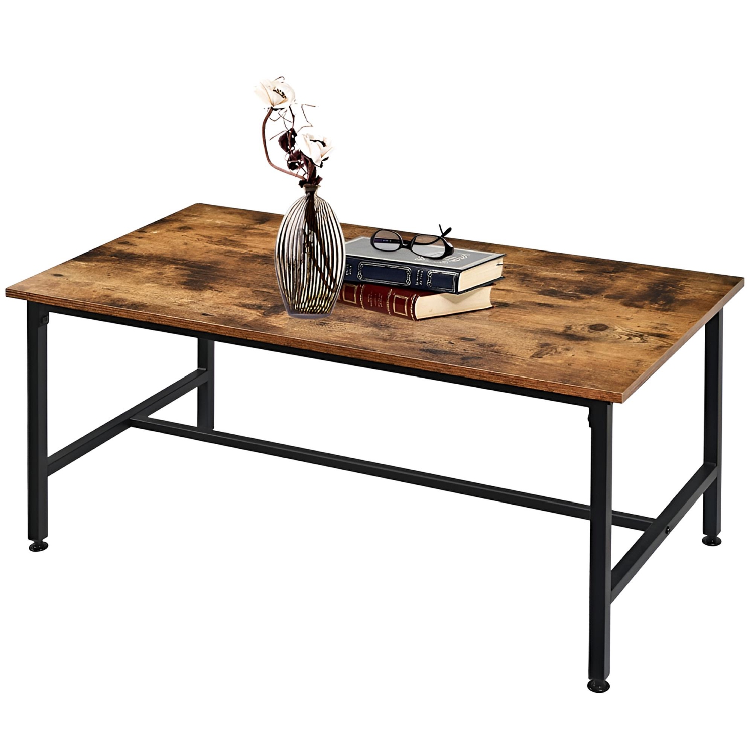 Table basse rectangulaire de 35&nbsp;po, table à thé pour salon, table de bout à dessus en bois, meuble d'appoint rustique avec cadre en métal