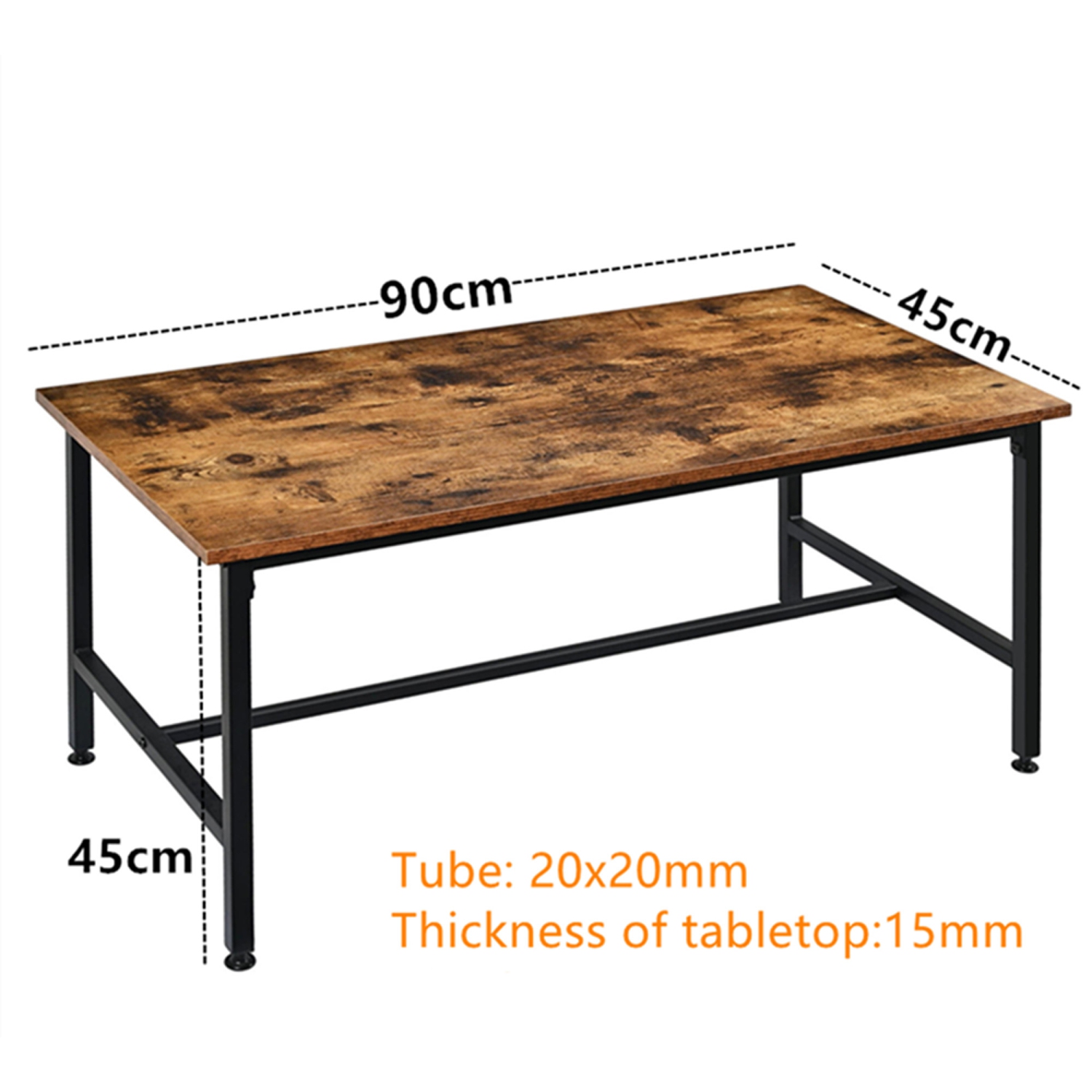 Table basse rectangulaire de 35 po, table à thé pour salon, table de bout à dessus en bois, meuble d'appoint rustique avec cadre en métal