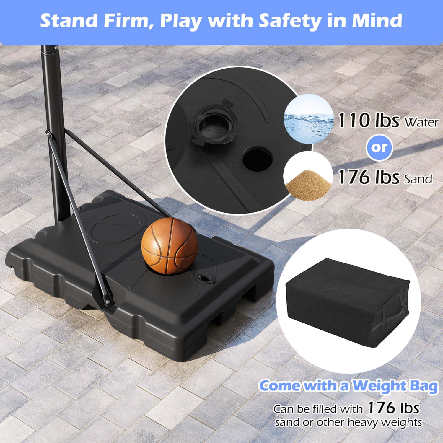 Système de basketball d'extérieur de 7.4-10 pi avec panneau en polycarbonate incassable de 44&nbsp;po de Goplus