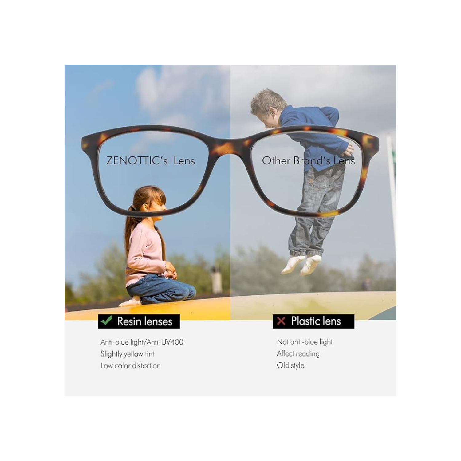 ZENOTTIC Kids Blue Light Blocking Glasses Anti Glare Lens Lightweight Frame Computer Eyeglasses for Boys and Girls